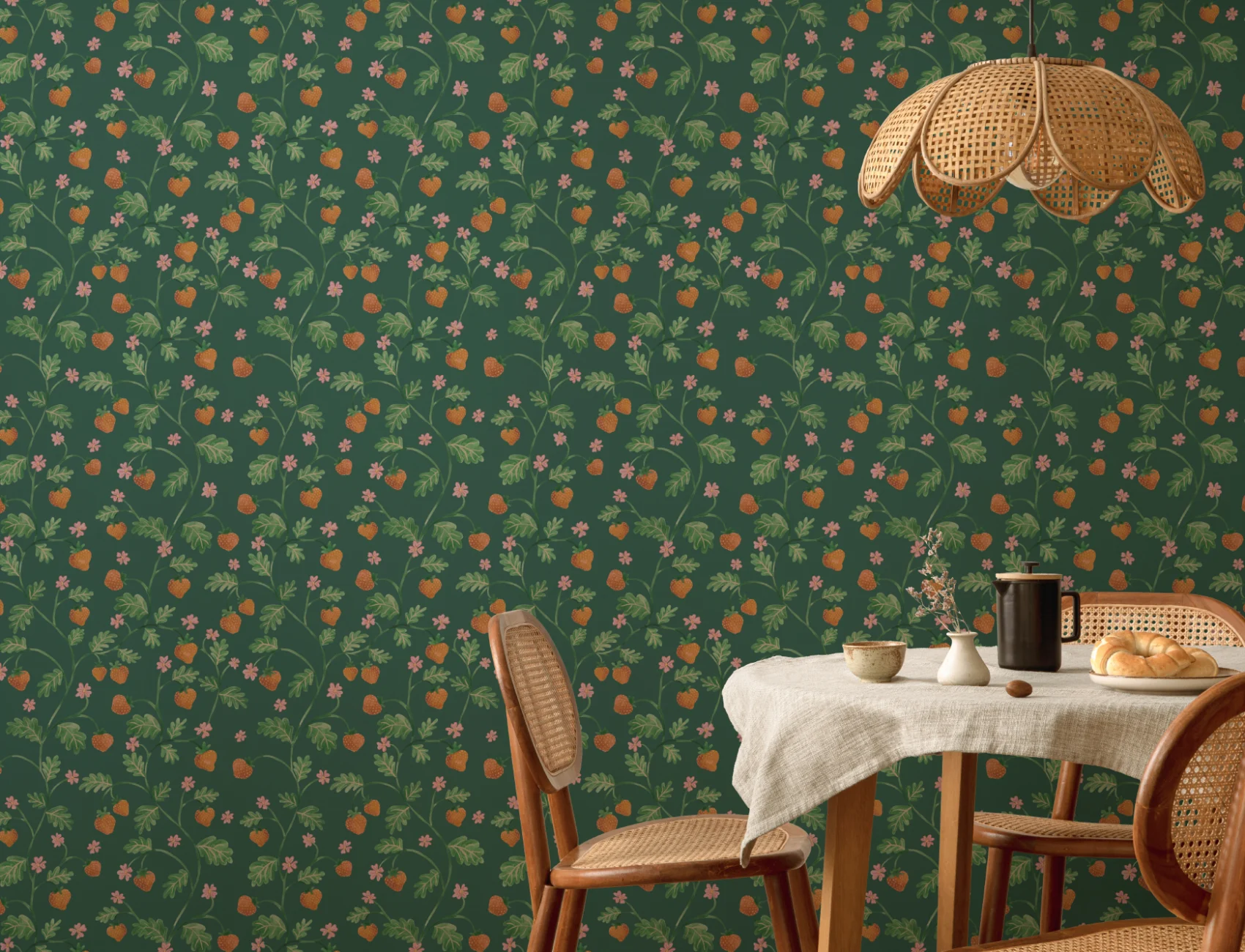 Vihreä Vintage vesivärit Mansikka Foliage tapetti