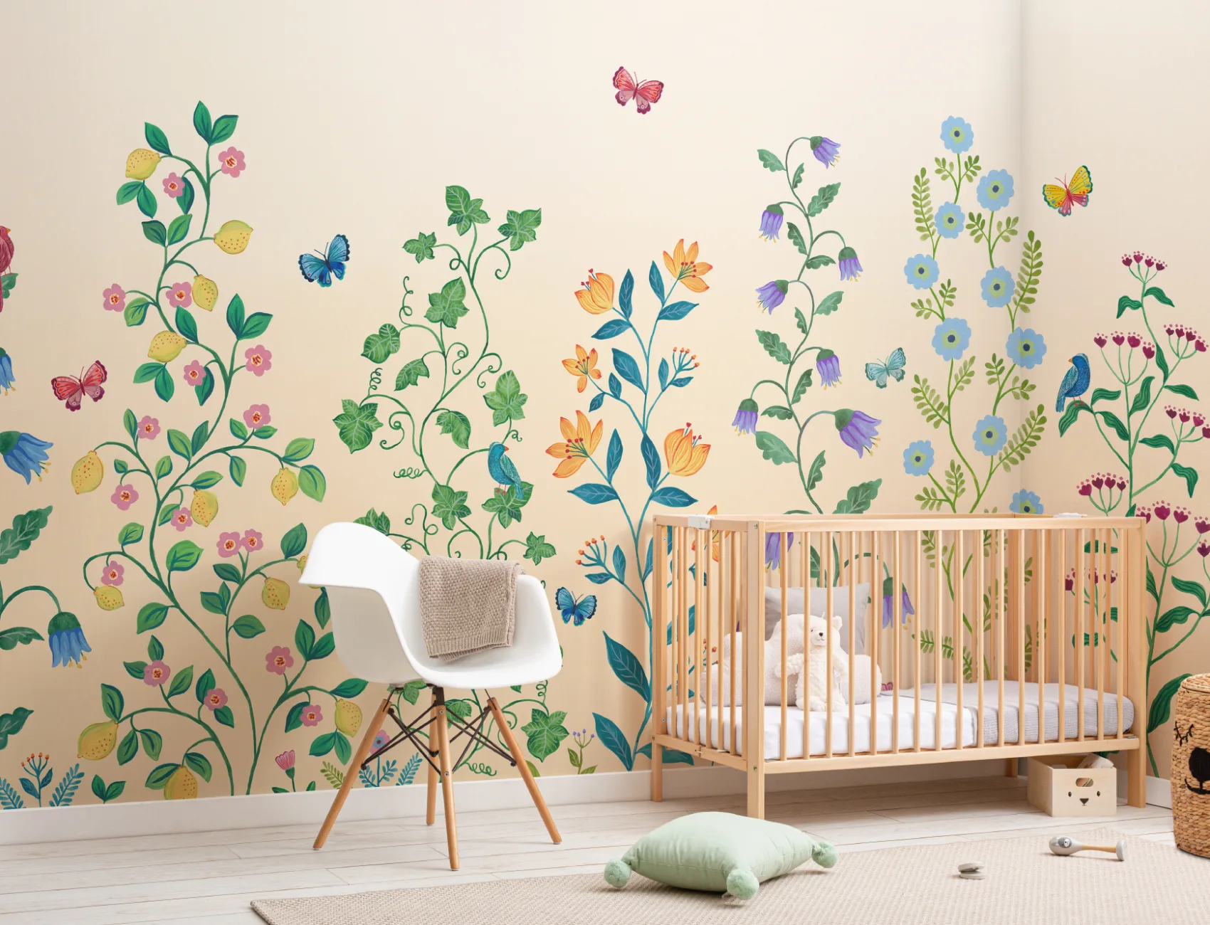 Yellow Whimsical Climbing Botanicals Mural