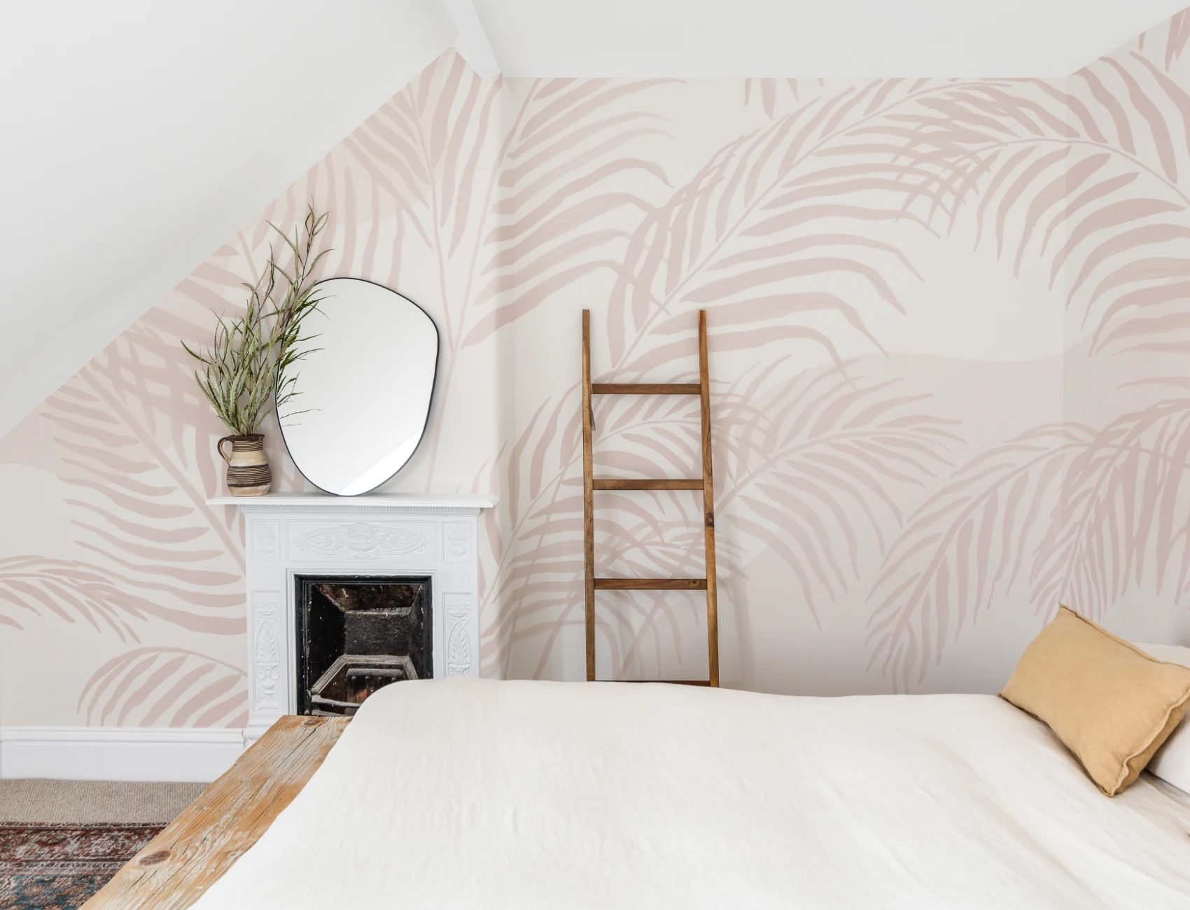 Pink Palm Leaf Inky Tropical Wallpaper Mural