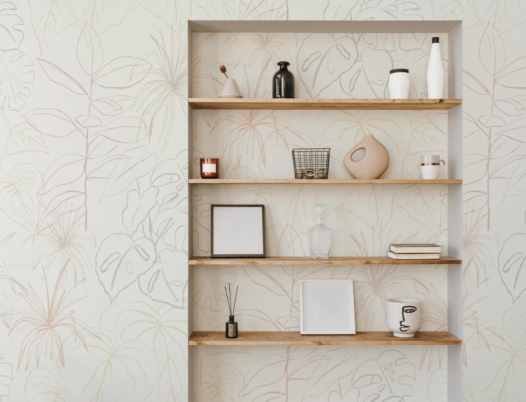 Light Pastel Inky Tropical Pattern Wallpaper Mural