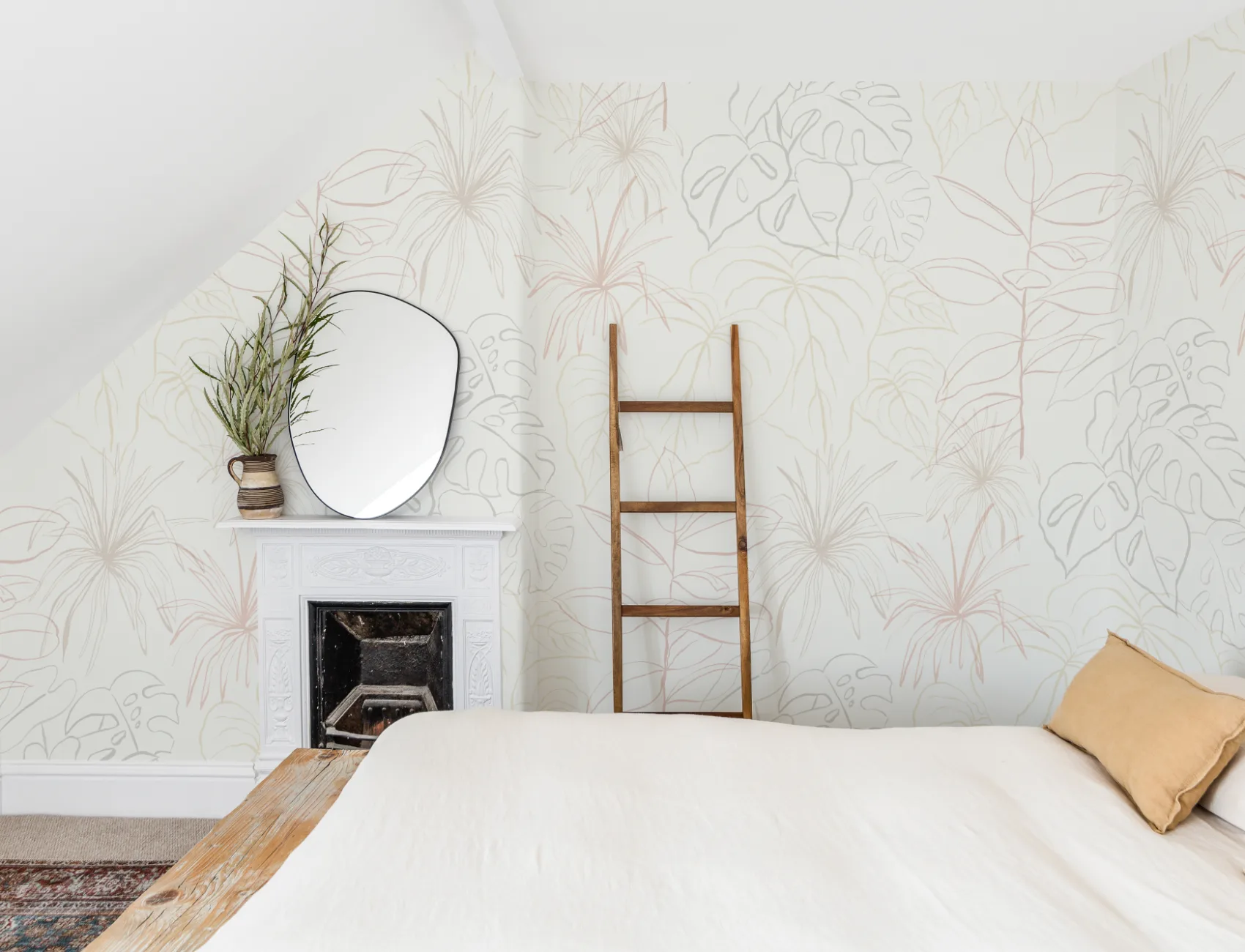 Light Pastel Inky Tropical Pattern Wallpaper Mural