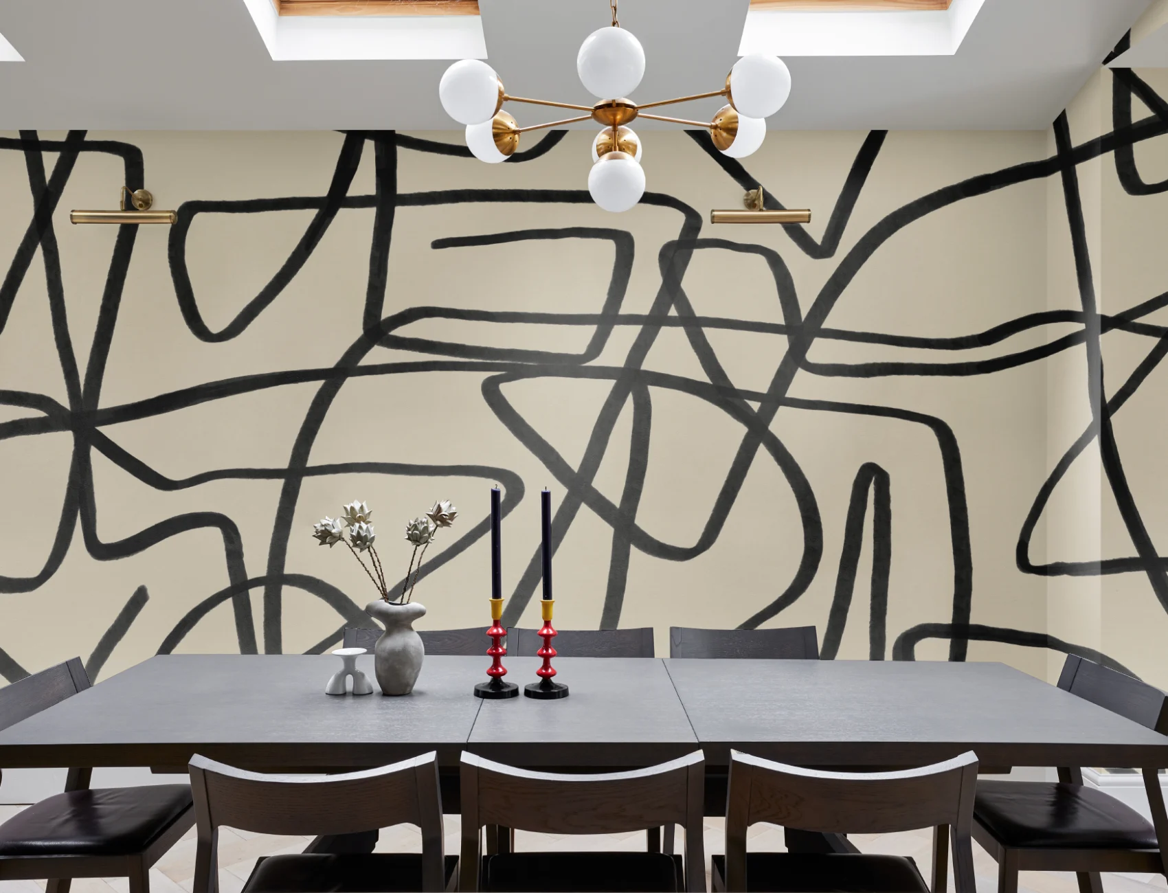 Bold Black & Beige Doodle Abstract Wallpaper Mural