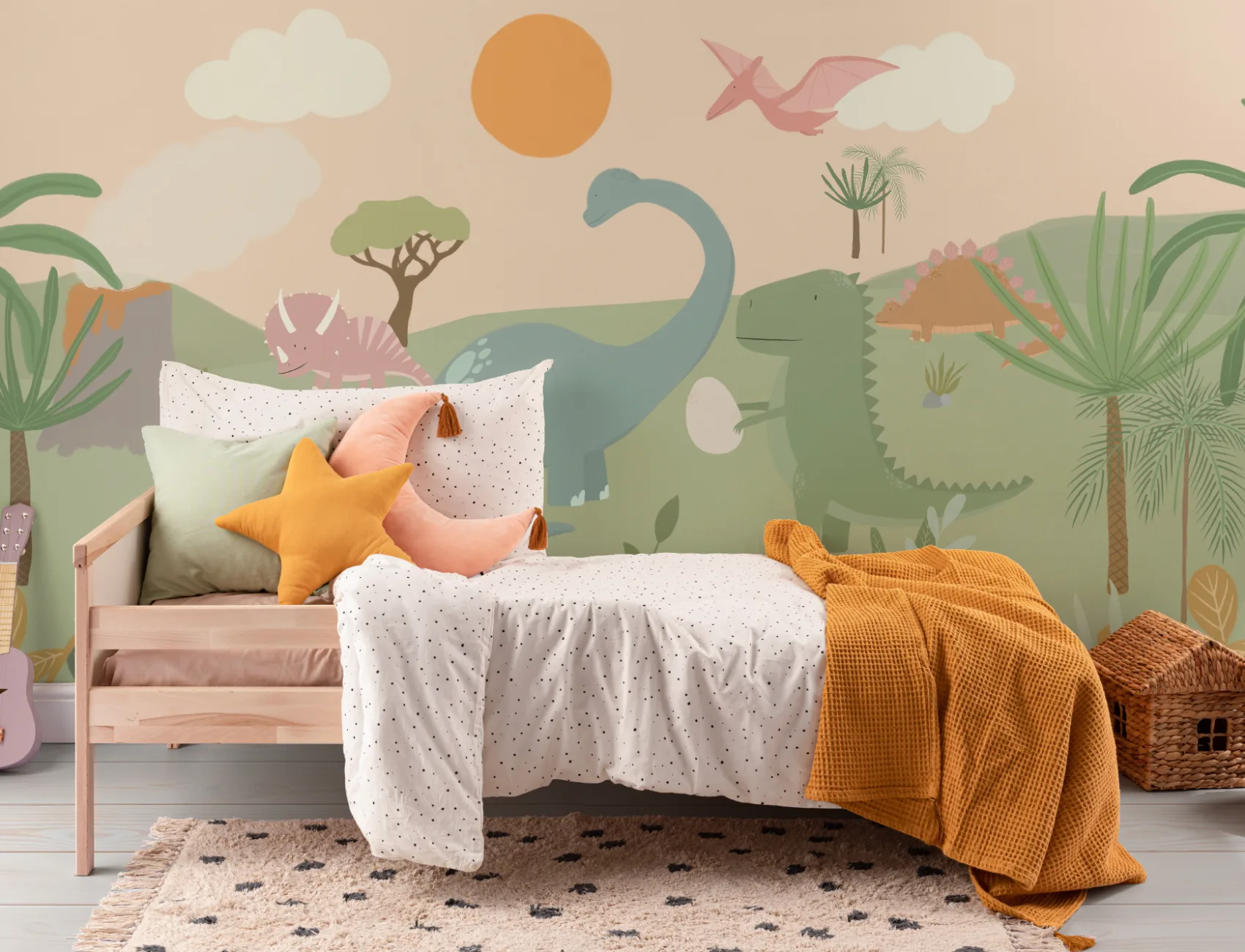 Kids Cool Cartoon Dinosaur Landscape Wallpaper Mural