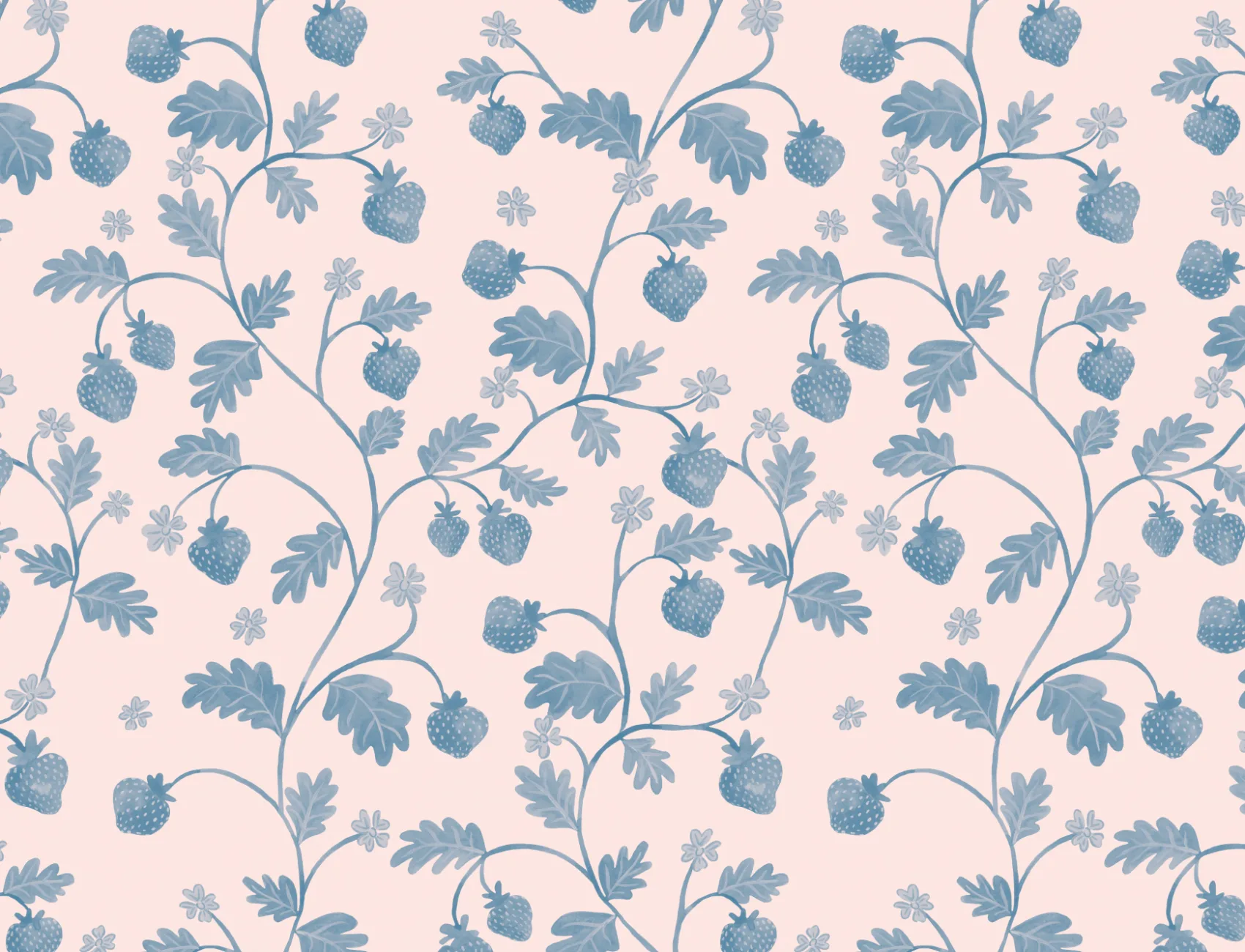 Roze Vintage Aquarel Aardbei & Bladeren Behang