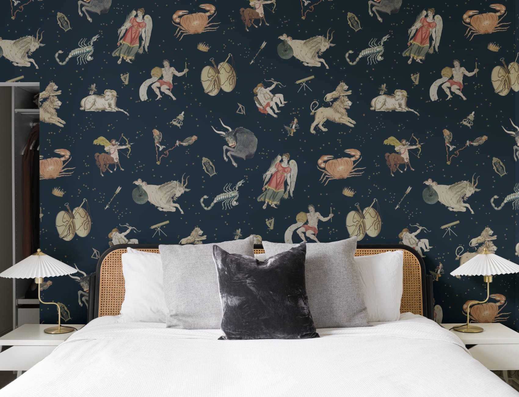 Marinblå illustrerad astrologisk stjärntecken mural-tapeter