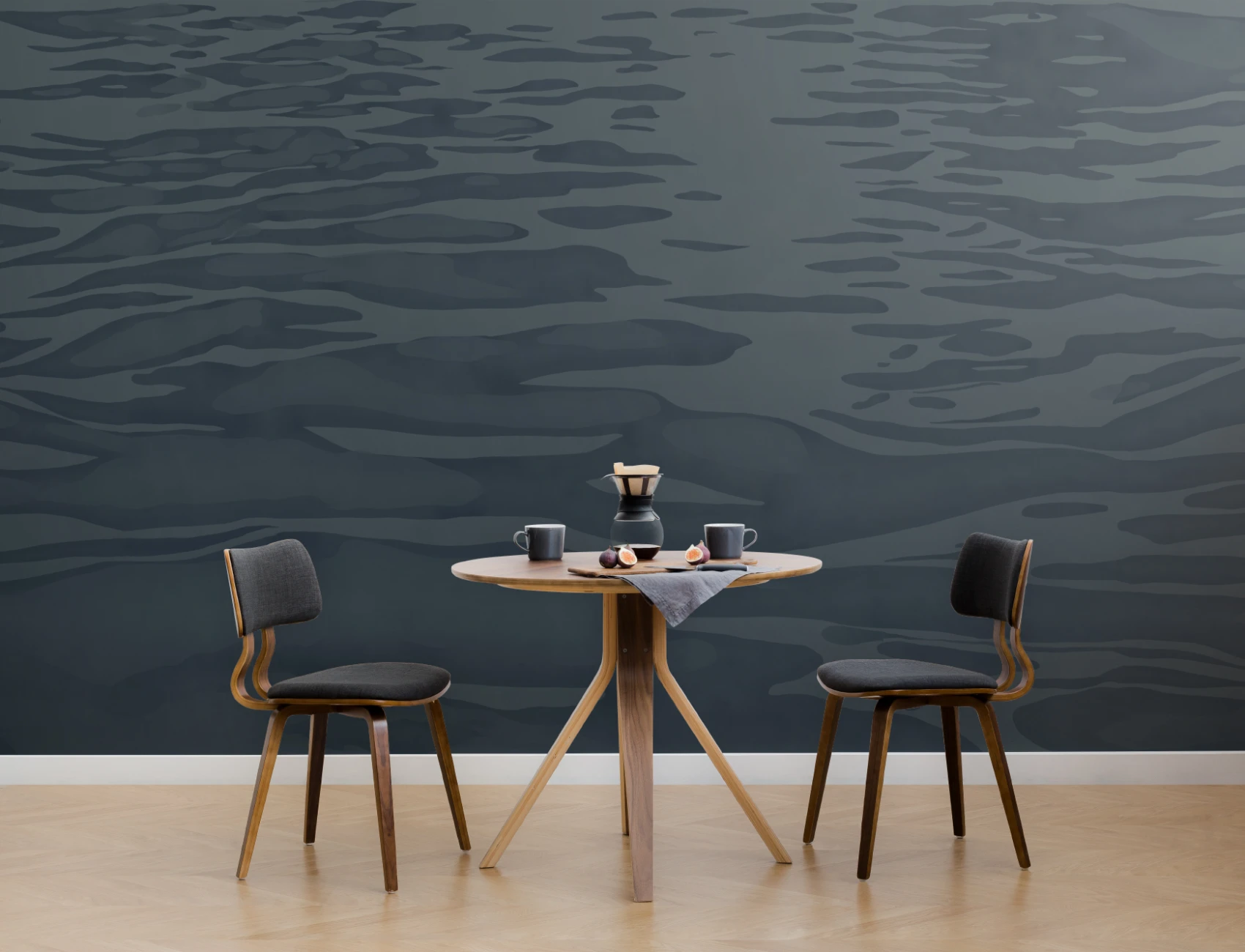 Marinblå handmålad vatten Ripple Mural-tapeter