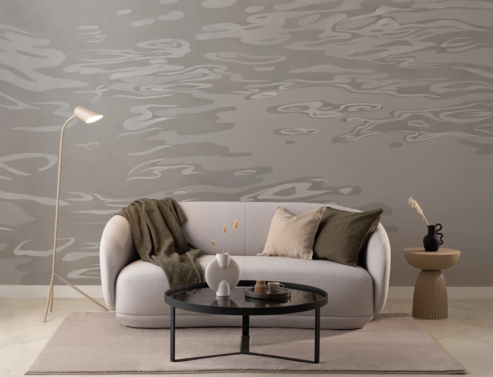Neutral Hand Painted Water Rippling Effect Mural