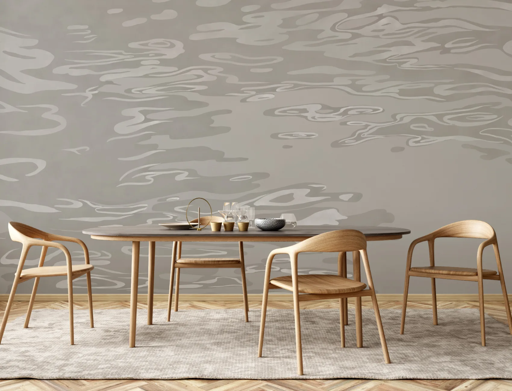 Neutral Hand Painted Water Rippling Effect Mural