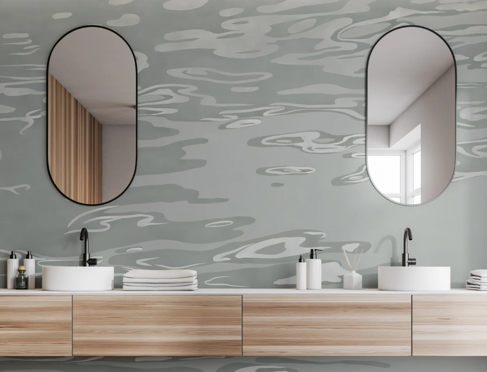 Green Hand Painted Water Rippling Effect Mural