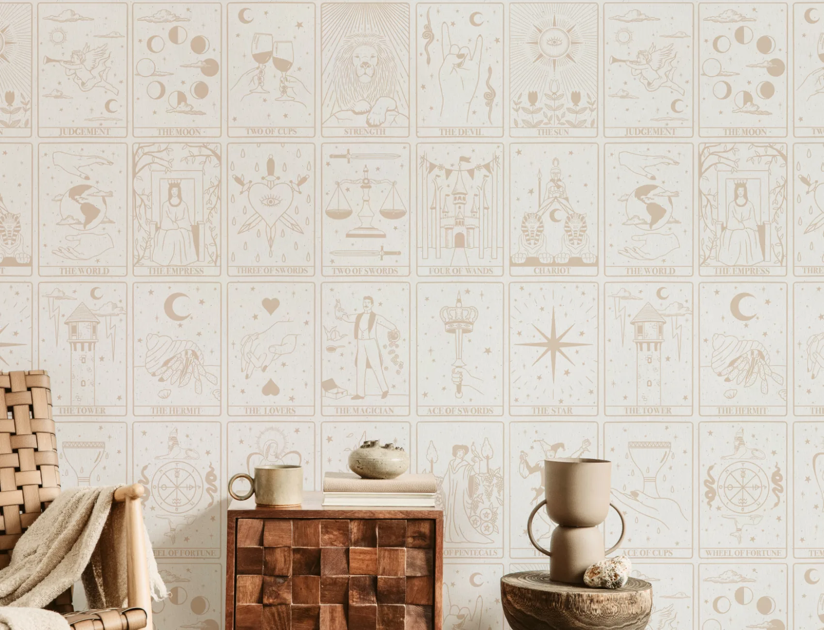 Papier peint panoramique beige des cartes de tarot