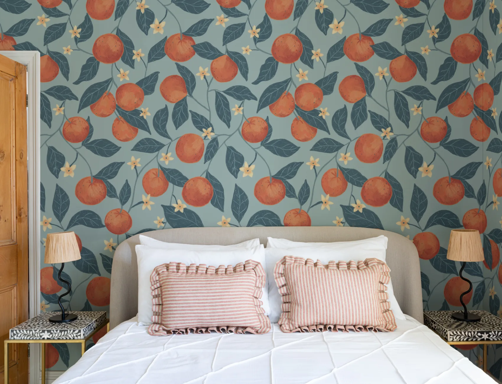 Blue Botanical Oranges Mural