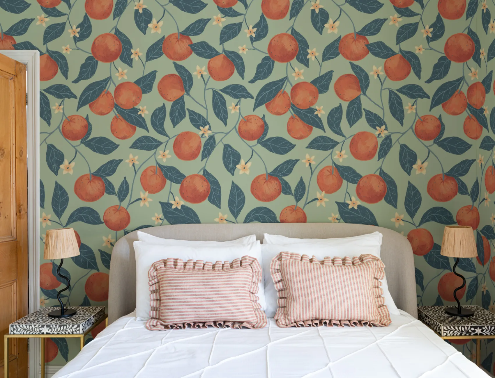 Green Botanical Oranges Mural