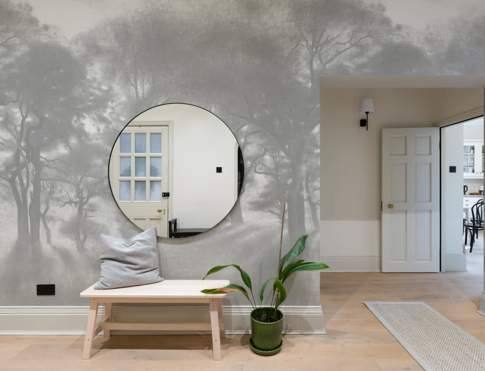 Gray Misty Forest Oil Painting Mural