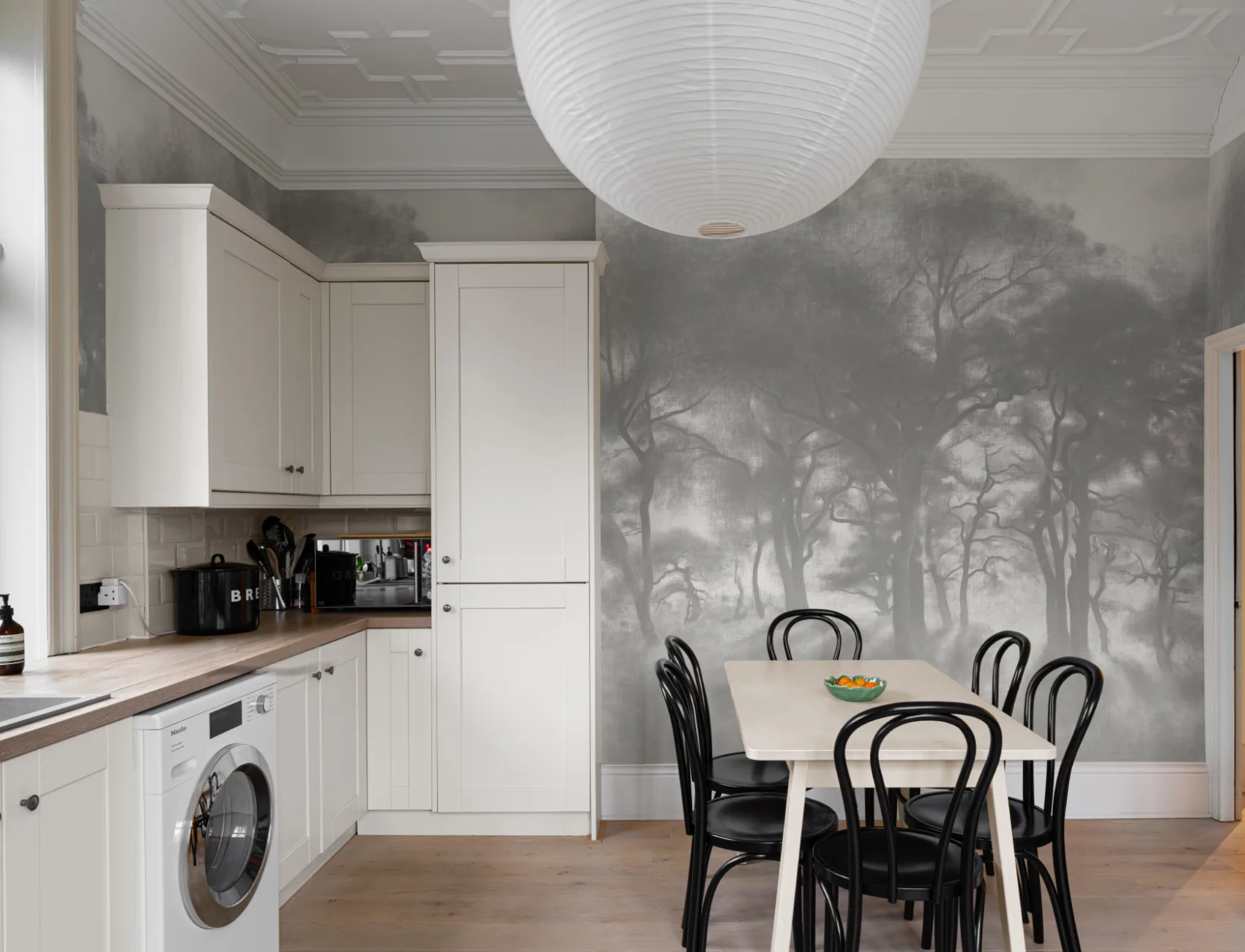 Gray Misty Forest Oil Painting Mural