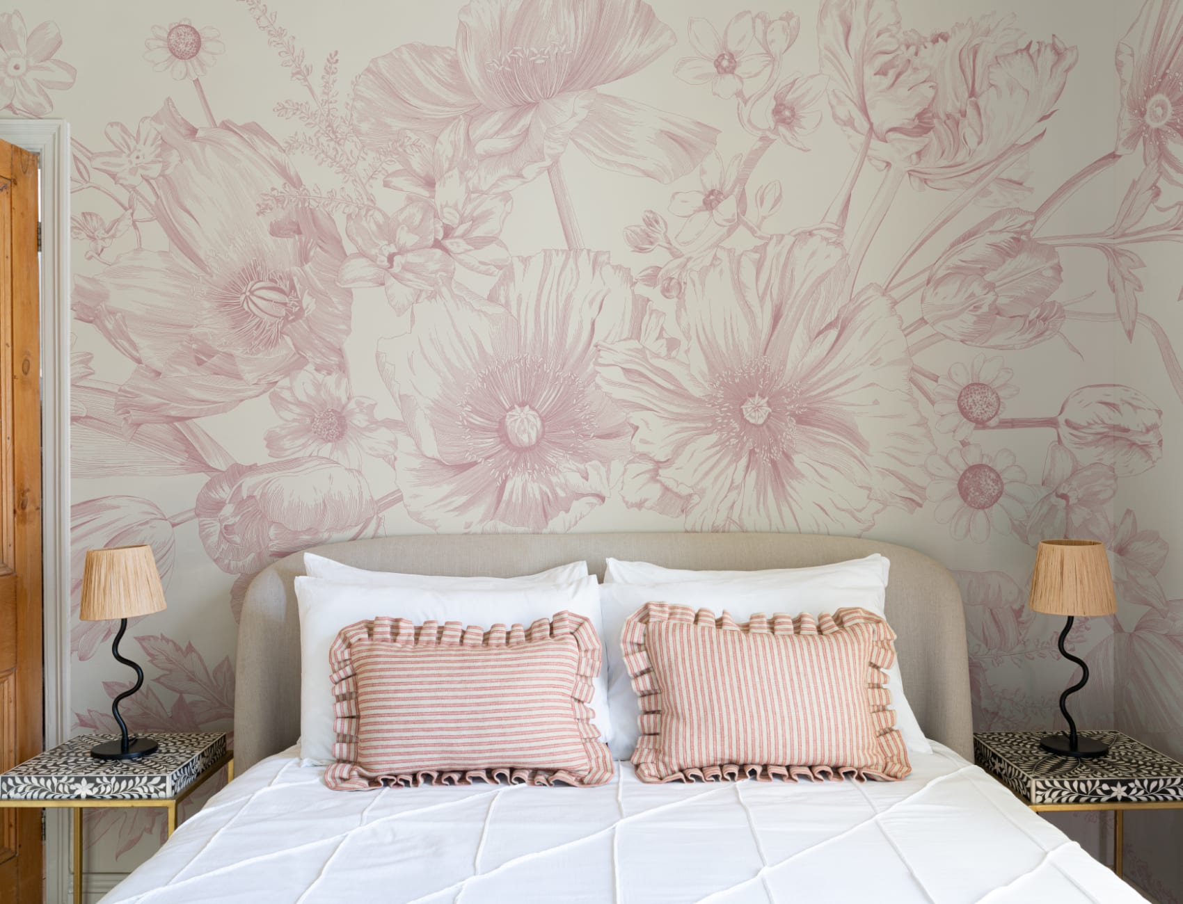 Pink Illustrated Floral Bouquet Mural