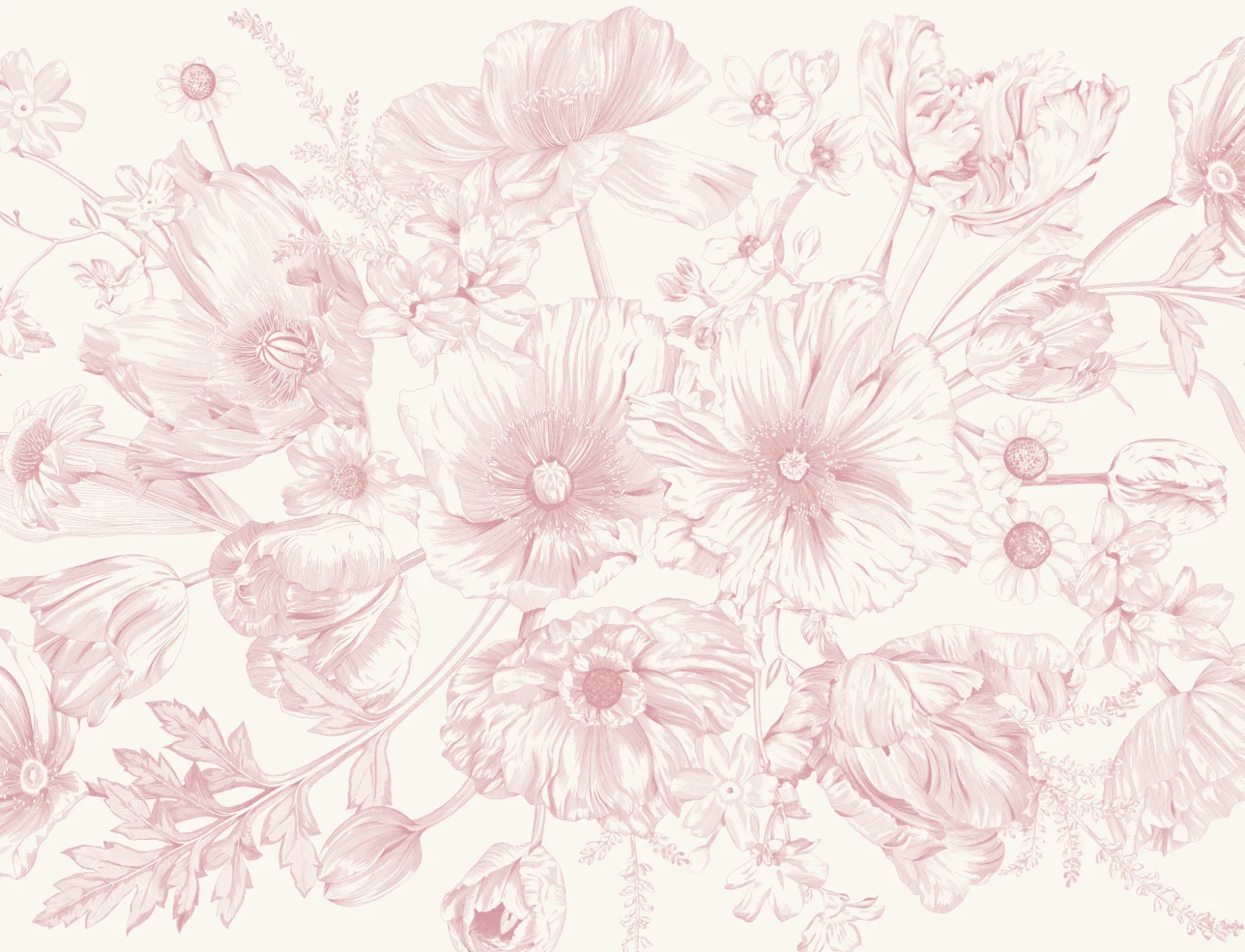 Pink Illustrated Floral Bouquet Mural