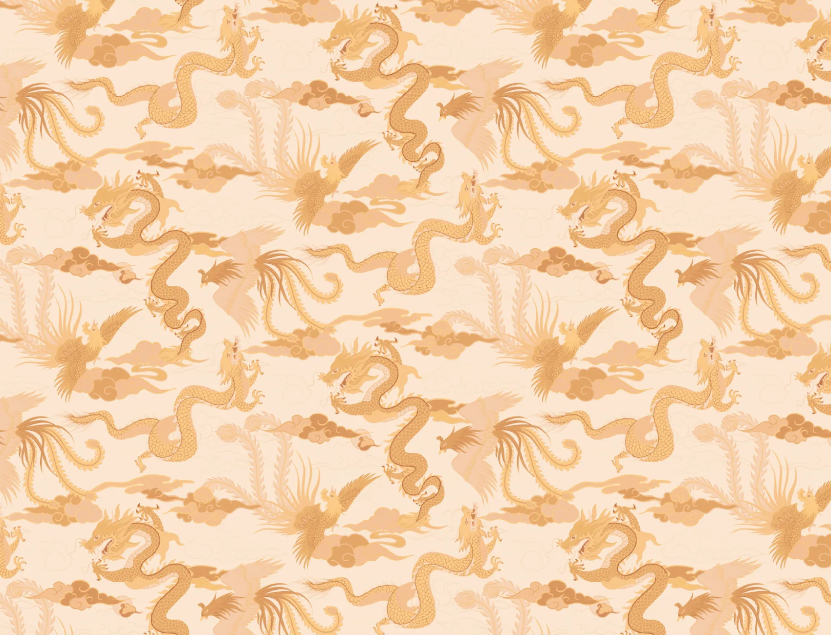 Papier peint or du dragon chinois et du phénix