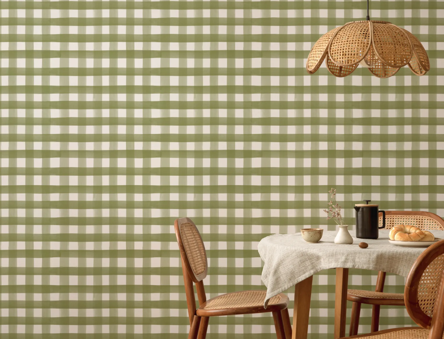 Mörkgrön akvarell Gingham tapet