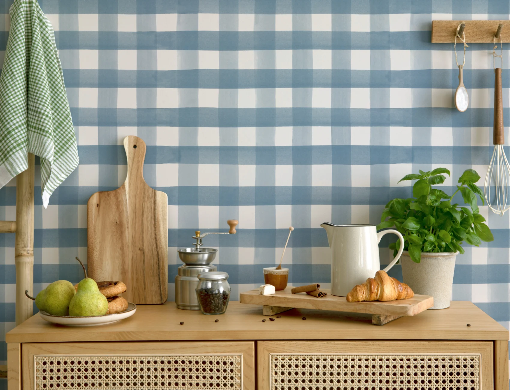 Navy Watercolor Gingham Wallpaper