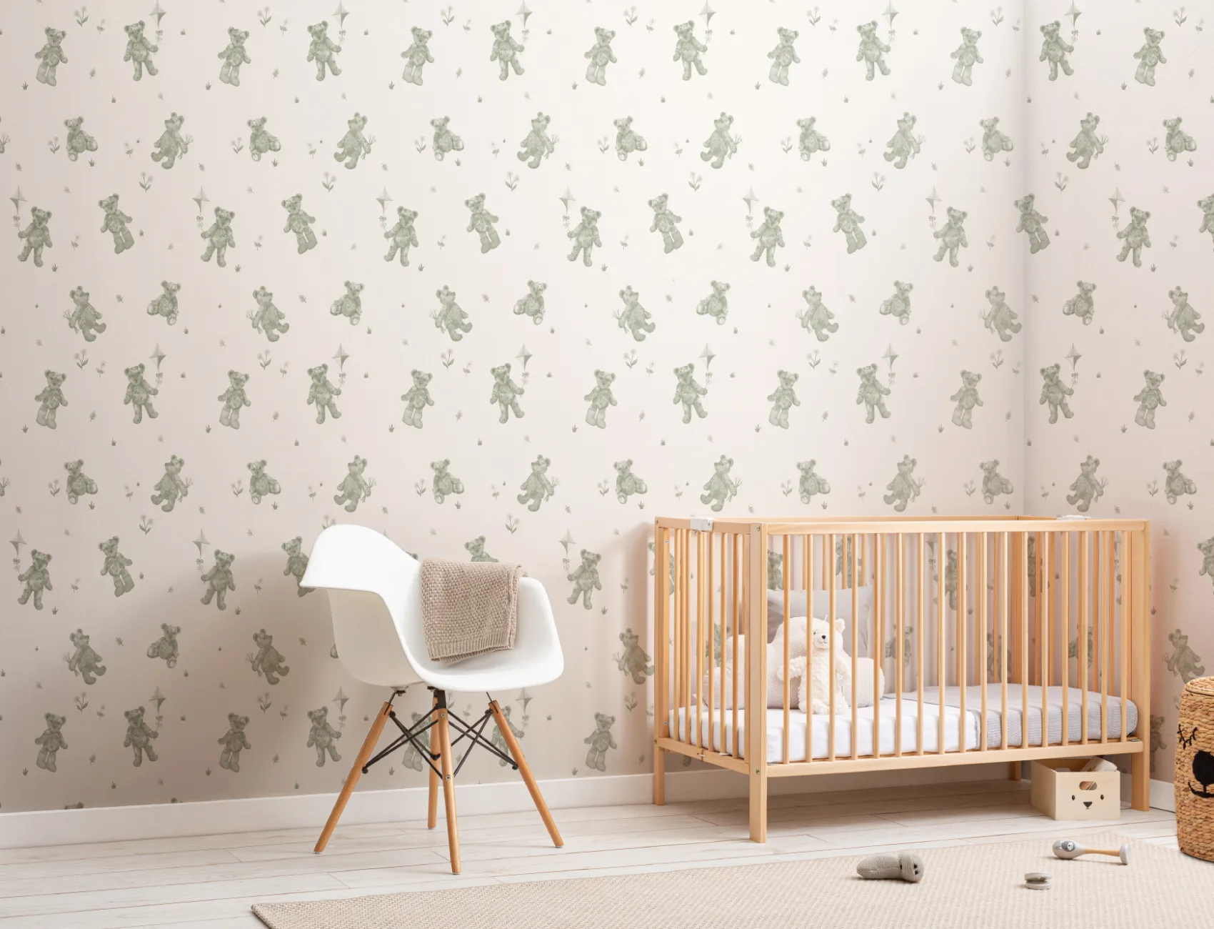 Papier peint à motifs d'oursons verts pour enfants