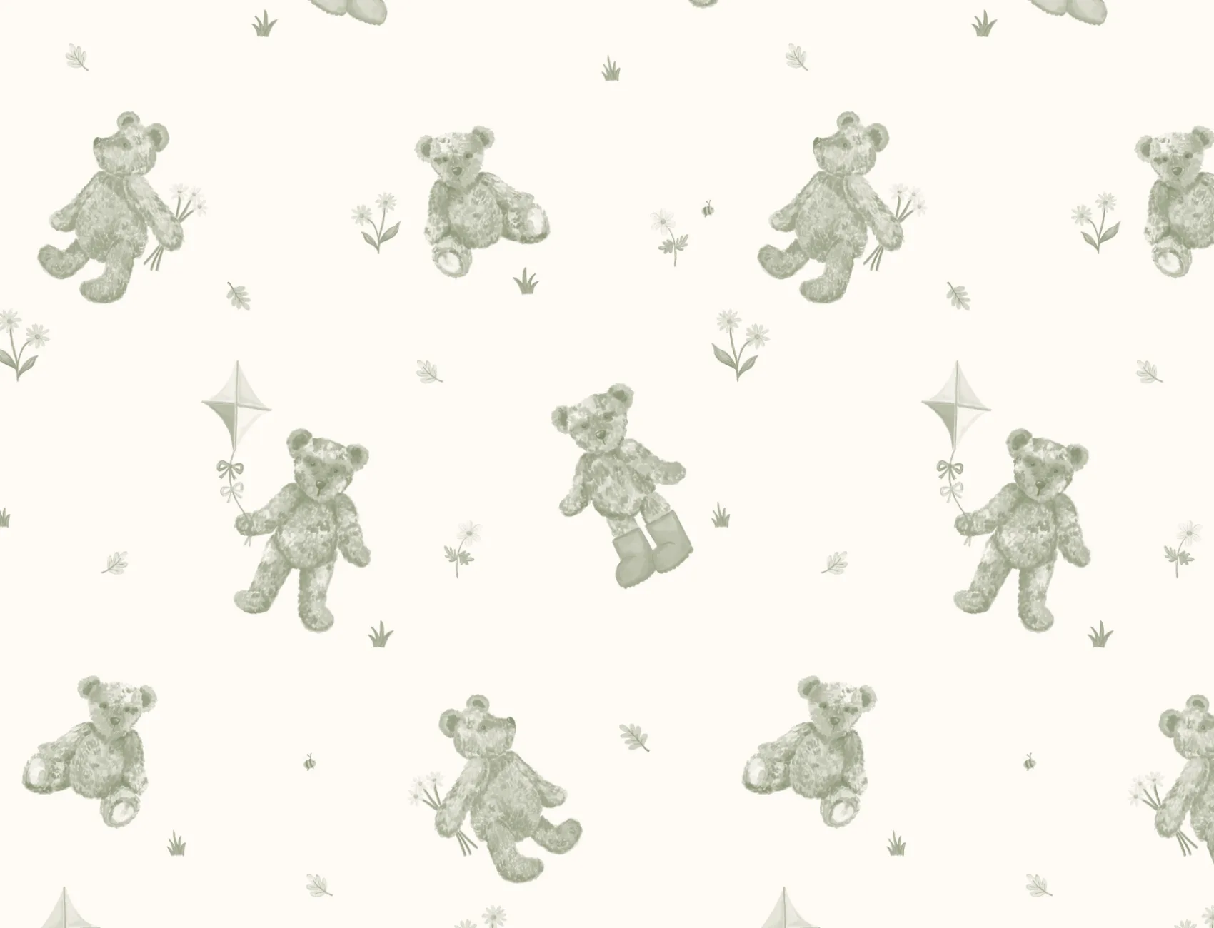 Papier peint à motifs d'oursons verts pour enfants