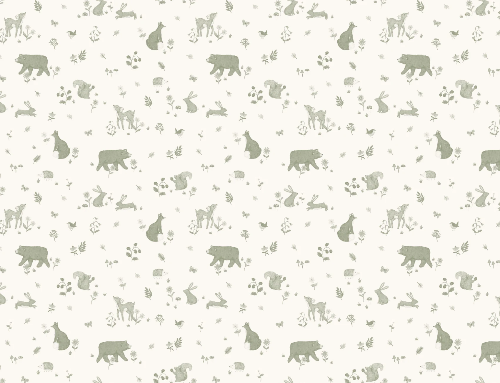 Green Kids Cute Woodland Animals Mural