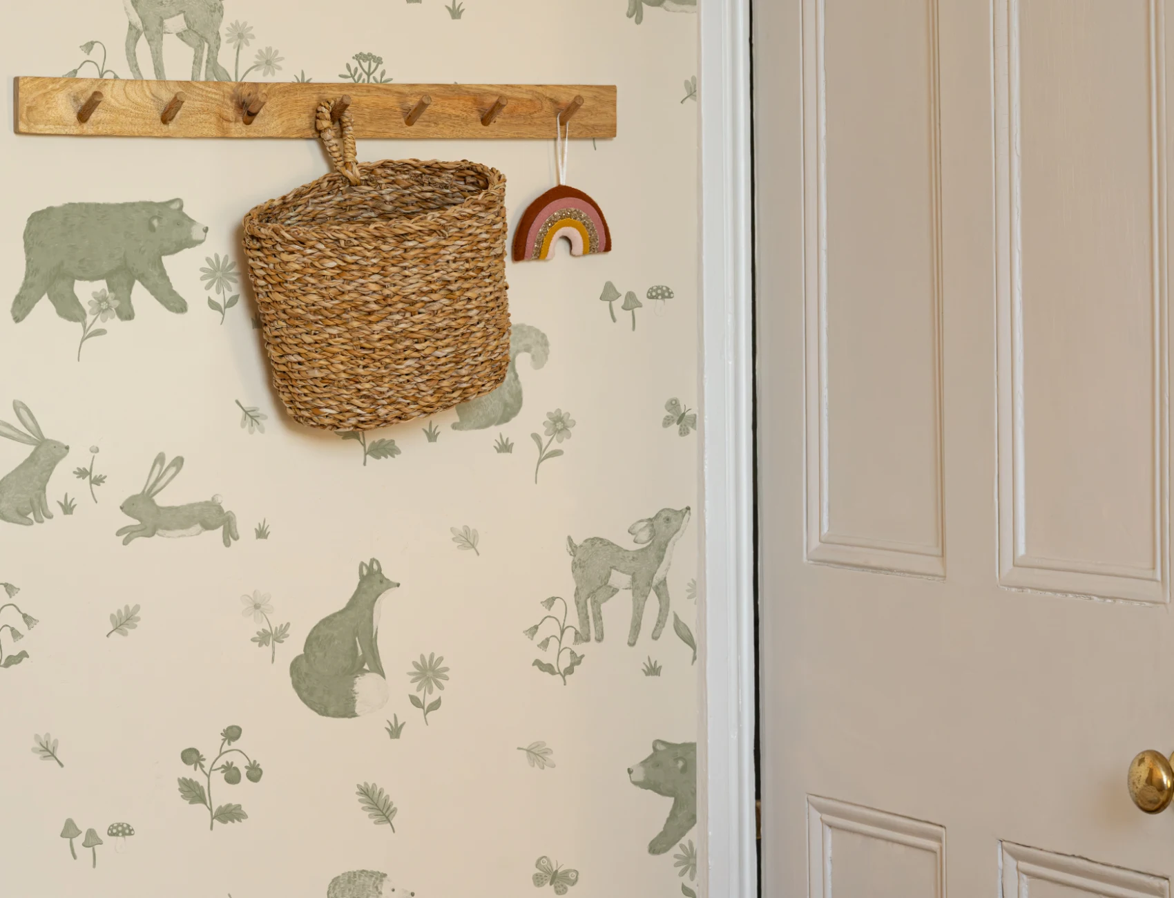 Green Kids Cute Woodland Animals Mural