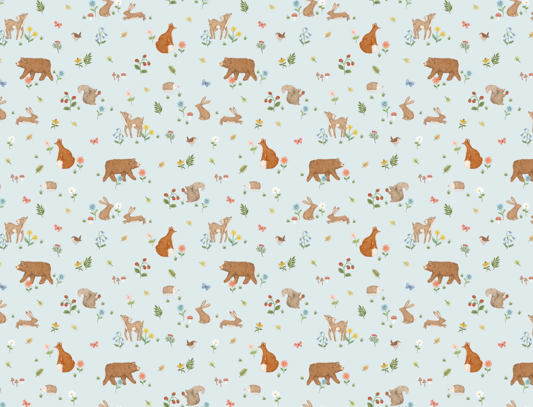 Albastru copii drăguț Woodland animale murale