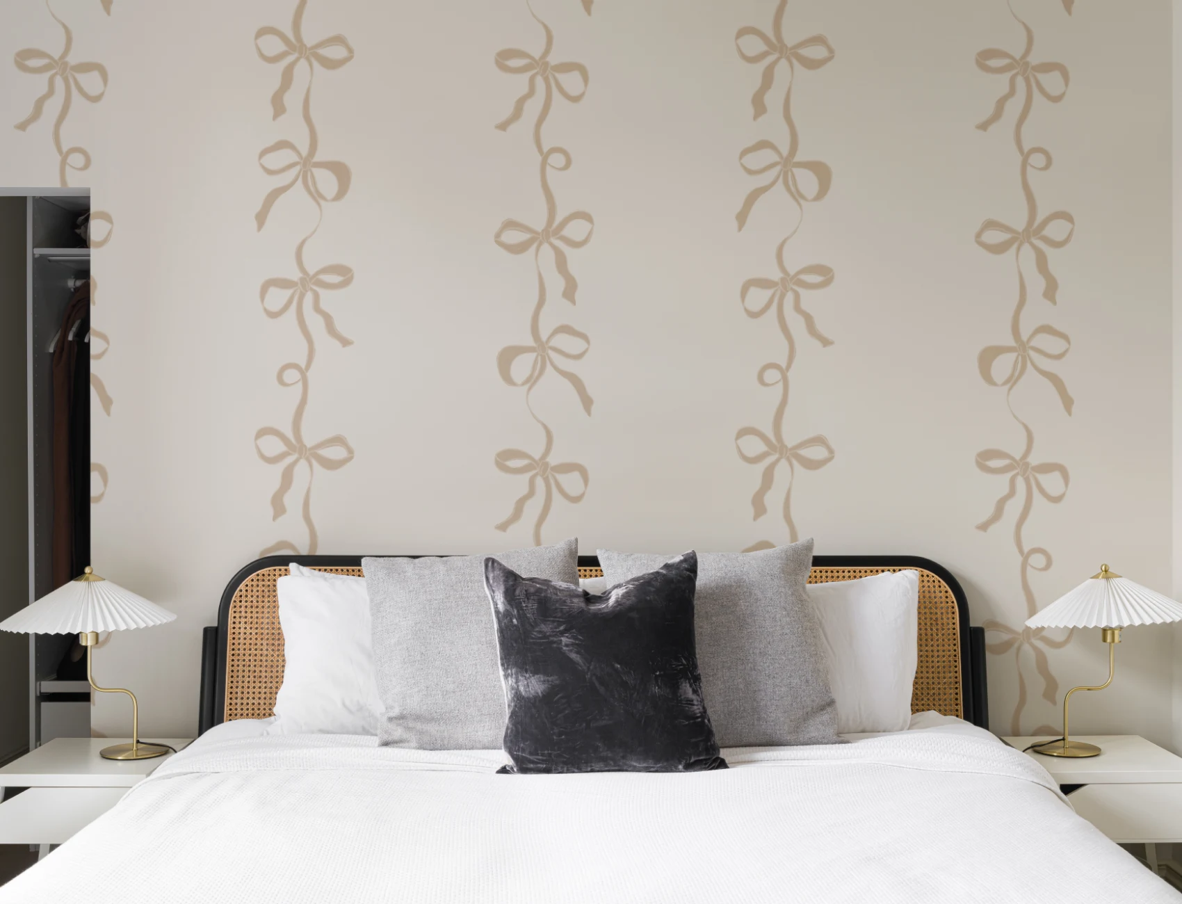 Neutral Ribbon Bow Stripes Mural