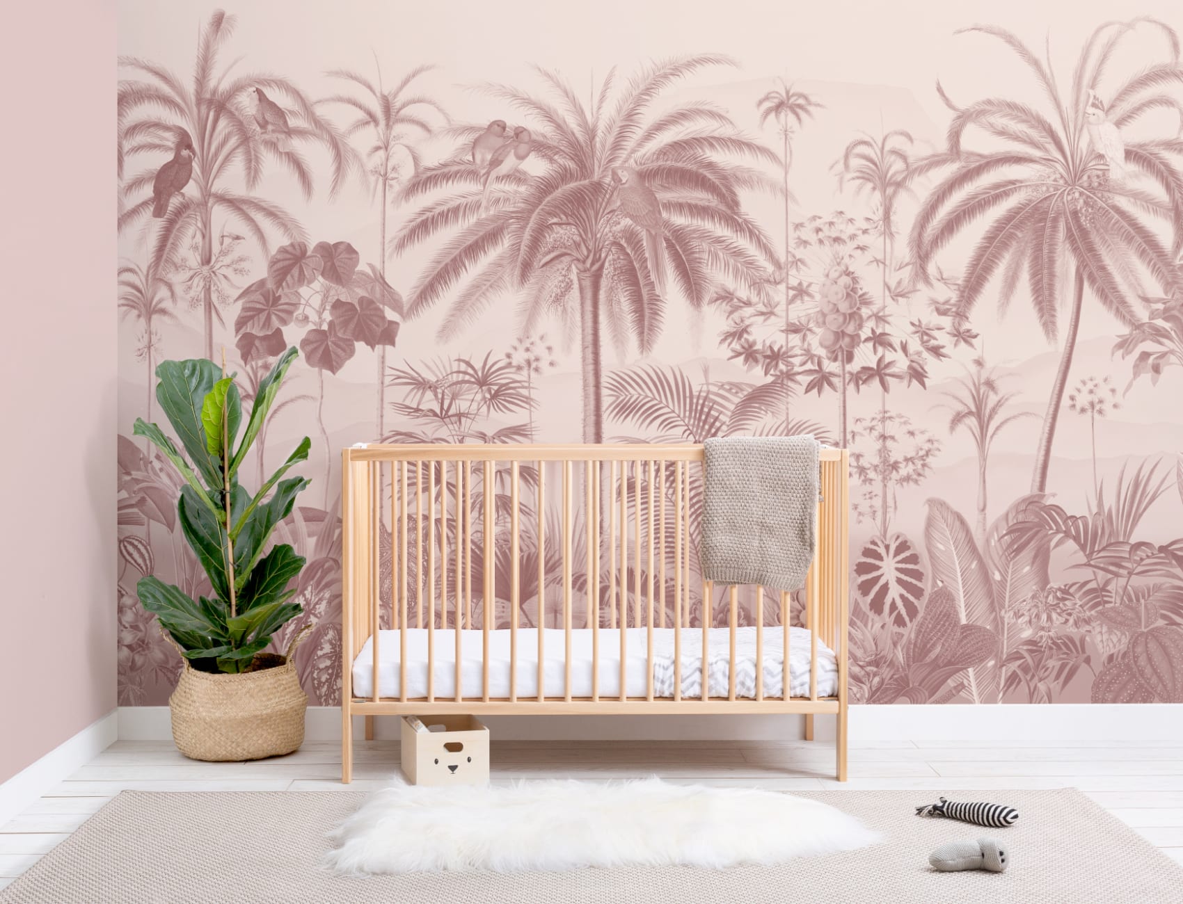 Pink Illustrated Tropical Botanical Mural