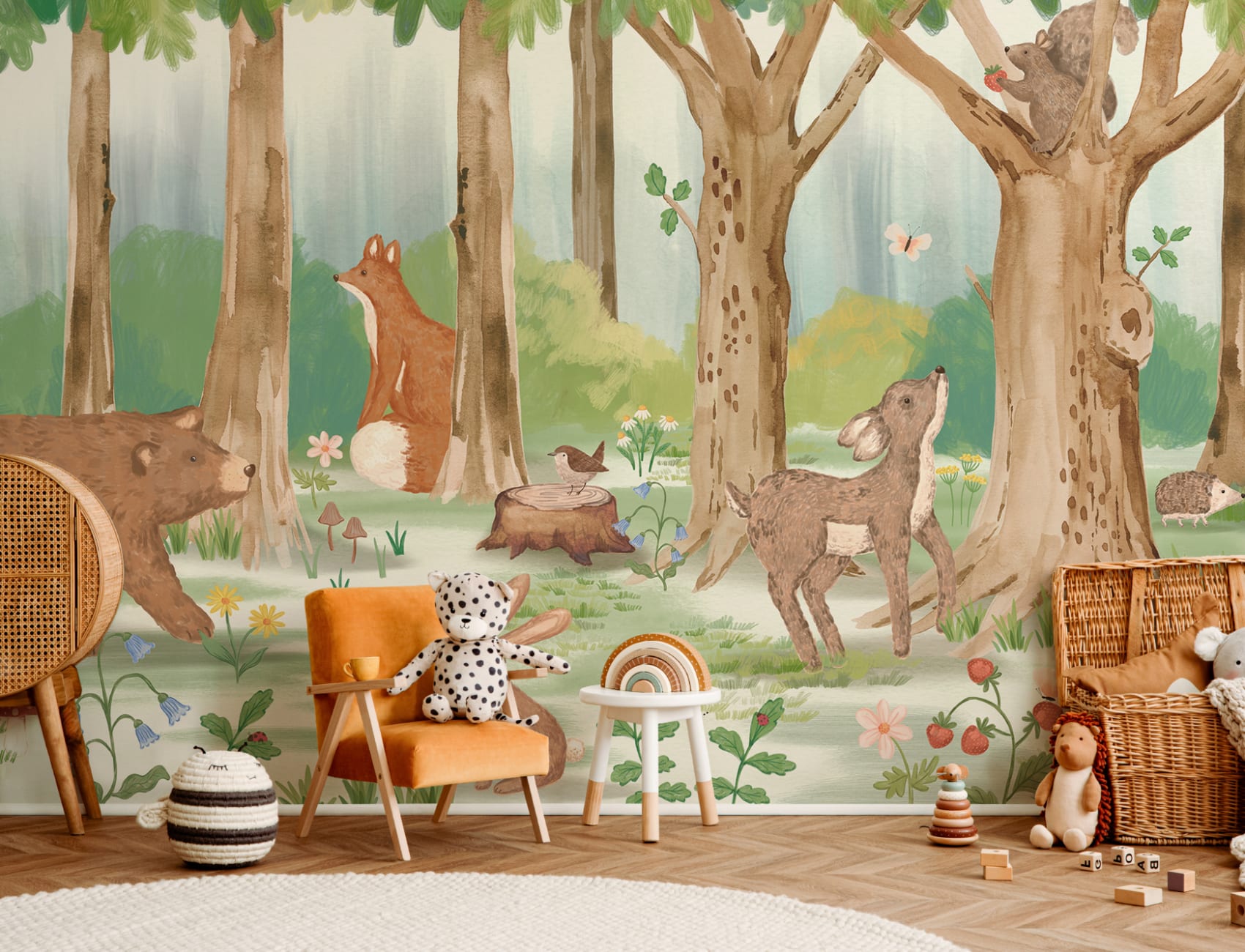 Kids Woodland Animal Scene Mural