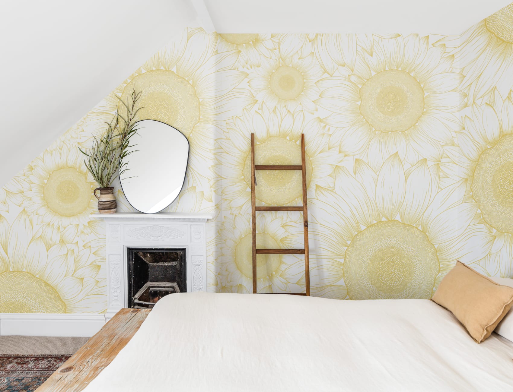 Yellow Sunflower Etch Floral Wallpaper Mural