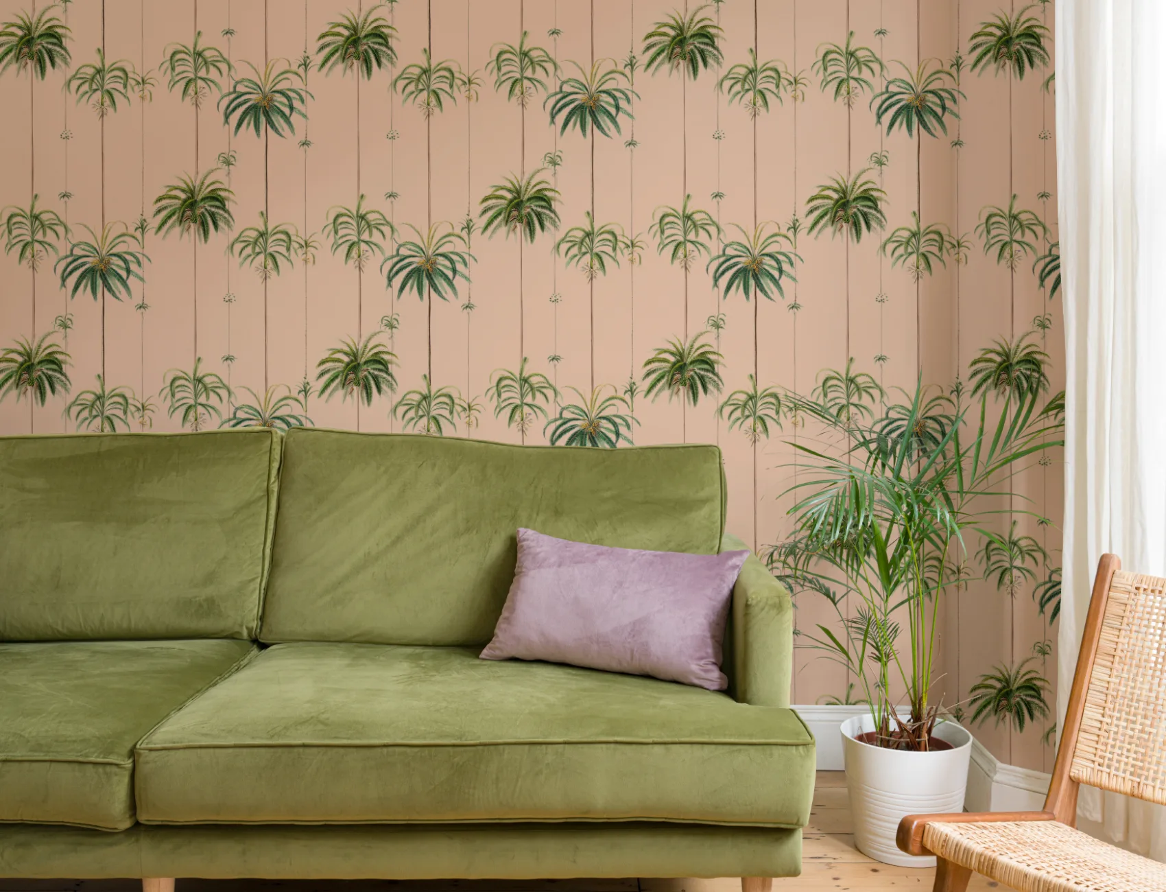 Peach Striped Tropical Palms Wallpaper