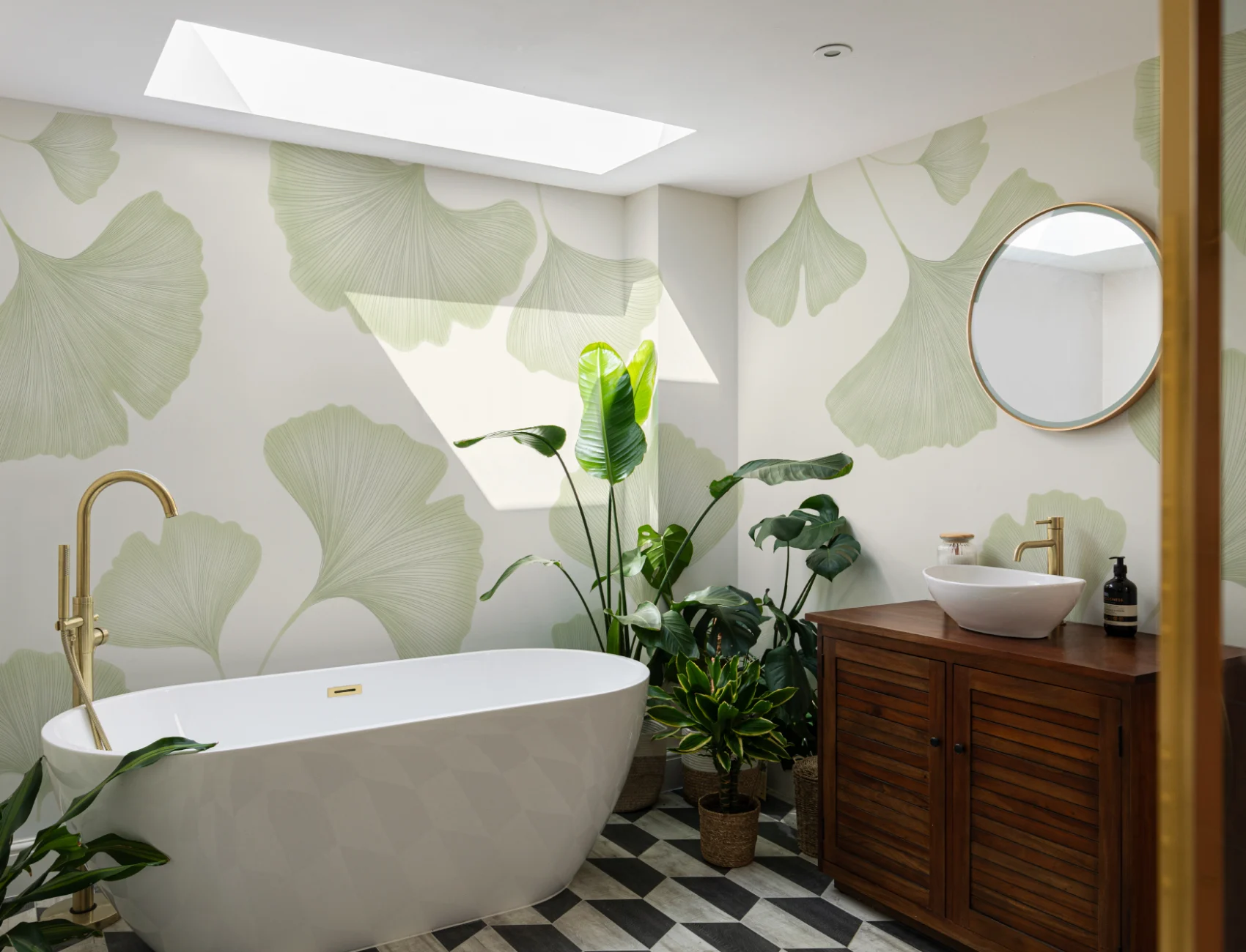Mural de hojas de ginkgo verde