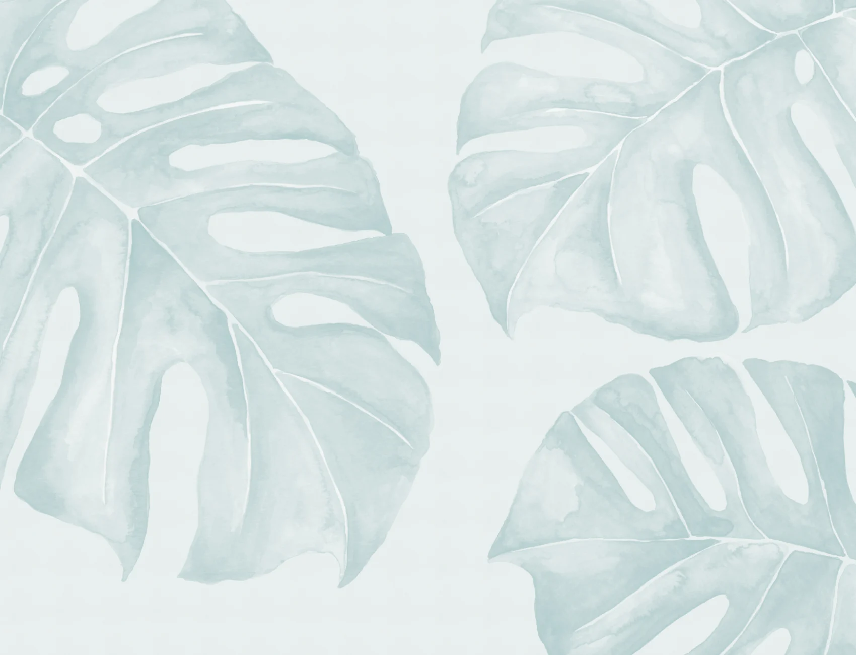 Blue Watercolor Monstera Leaf Mural