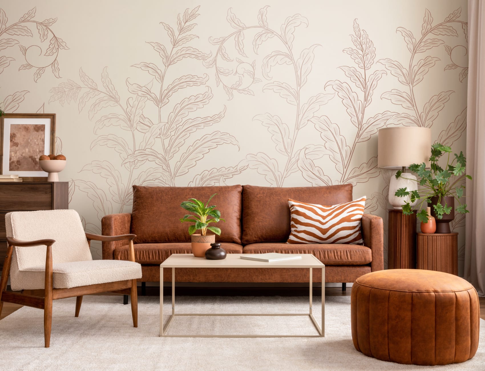 Terracotta Botanical Ferns Mural