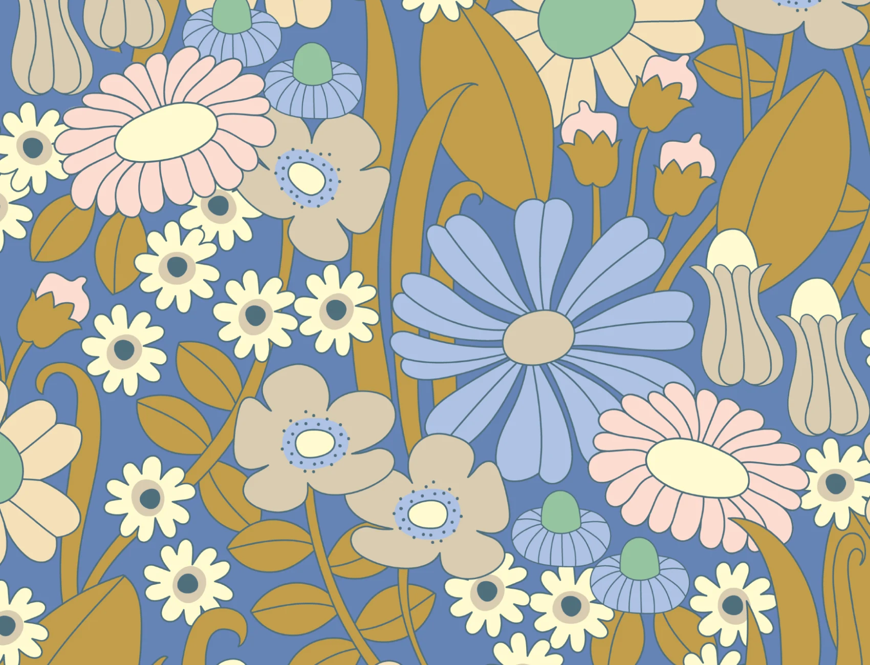Elizabeth Olwen Groovy weide blauwe muurschildering