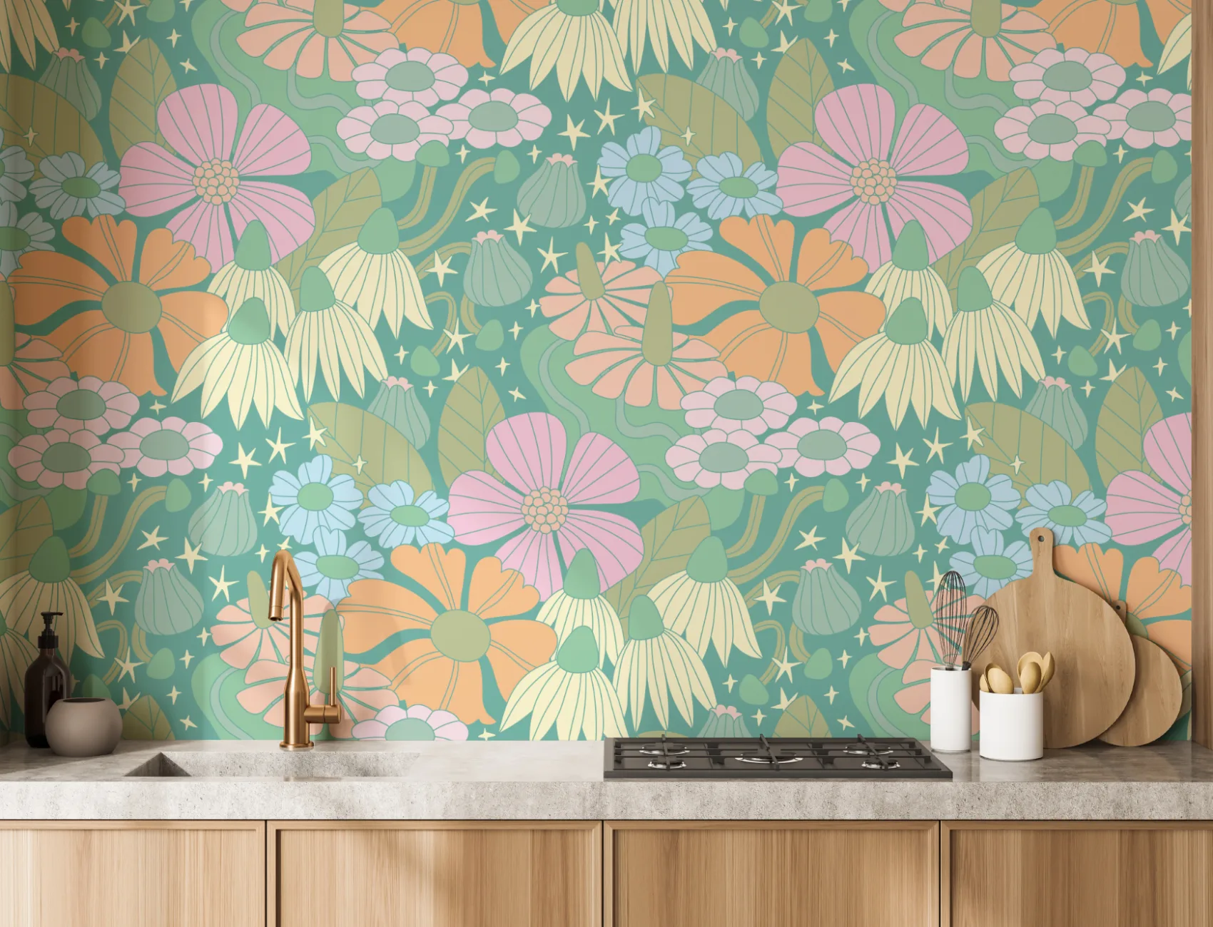 Elizabeth Olwen Cosmic Floral Green Mural