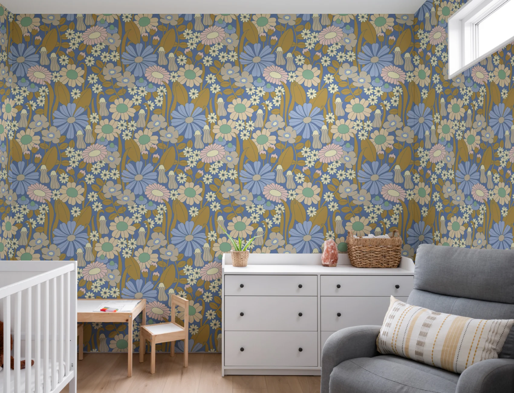 Elizabeth Olwen Groovy weide blauwe muurschildering