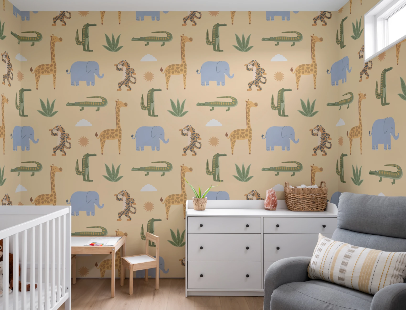 Yellow Kids Playful Jungle Animals fototapet