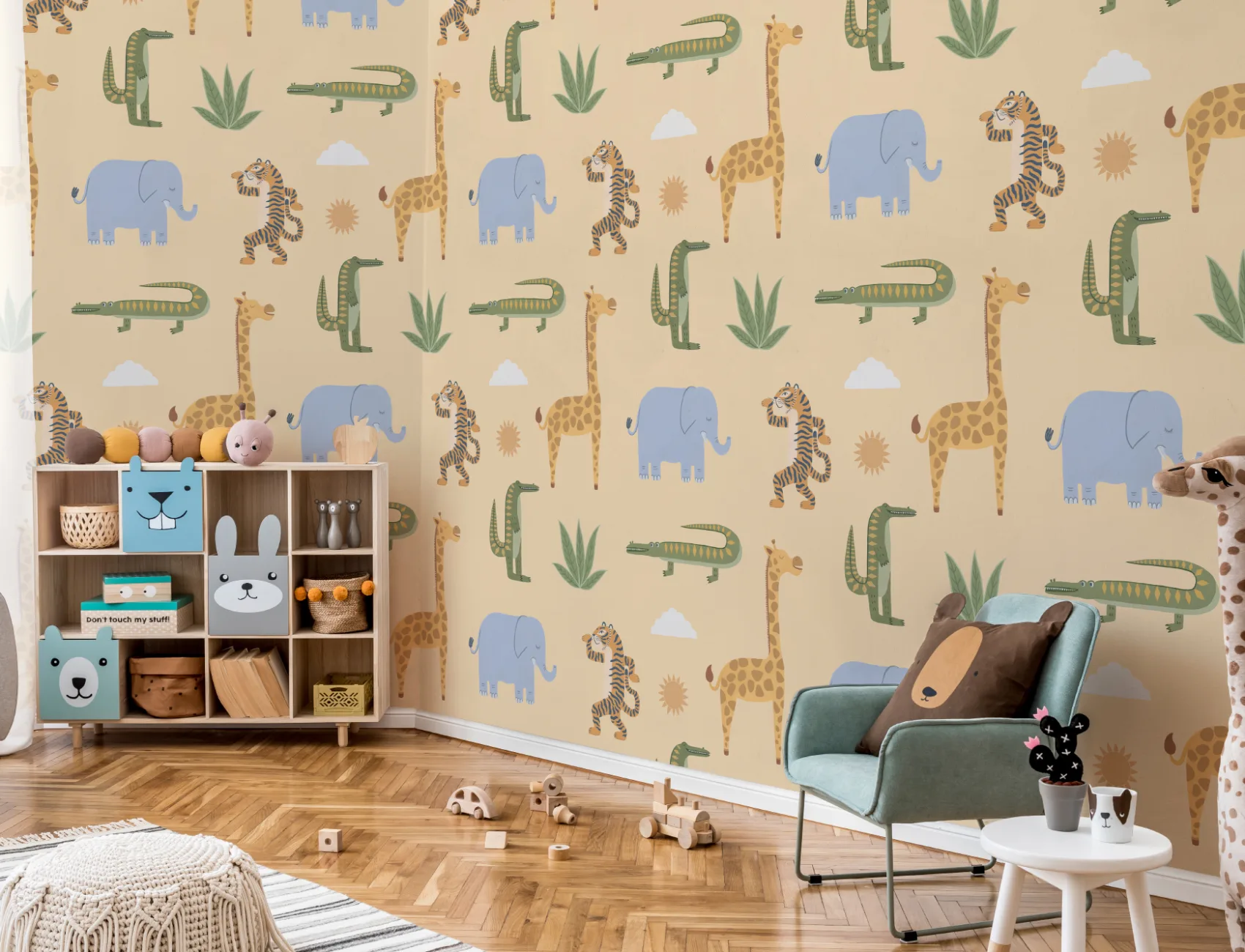Yellow Kids Playful Jungle Animals fototapet
