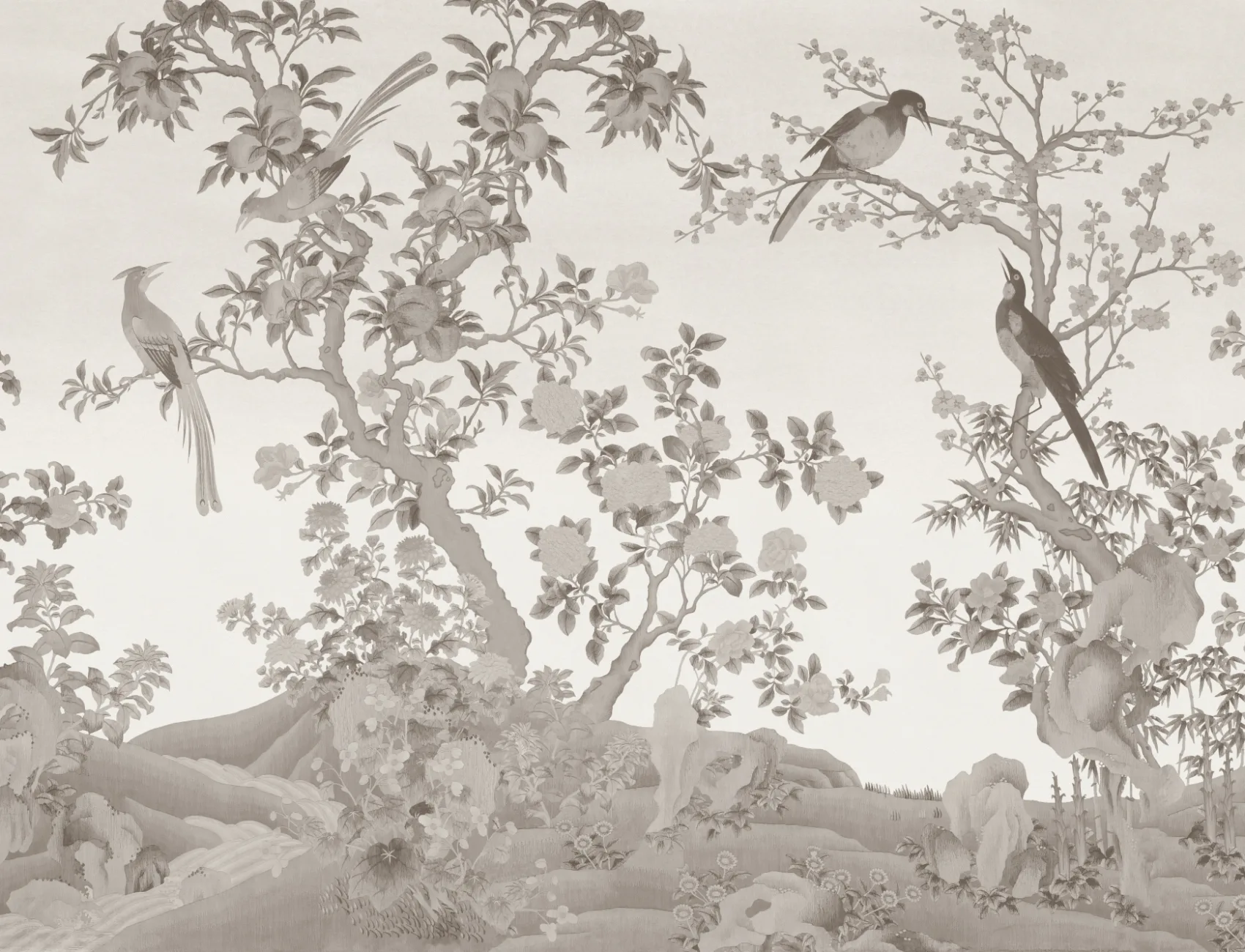 Bej Chinoiserie Vintage Garden Scene murale