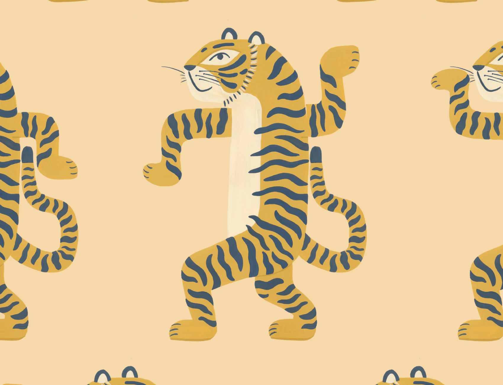 Carta da parati con tigre danzante gialla