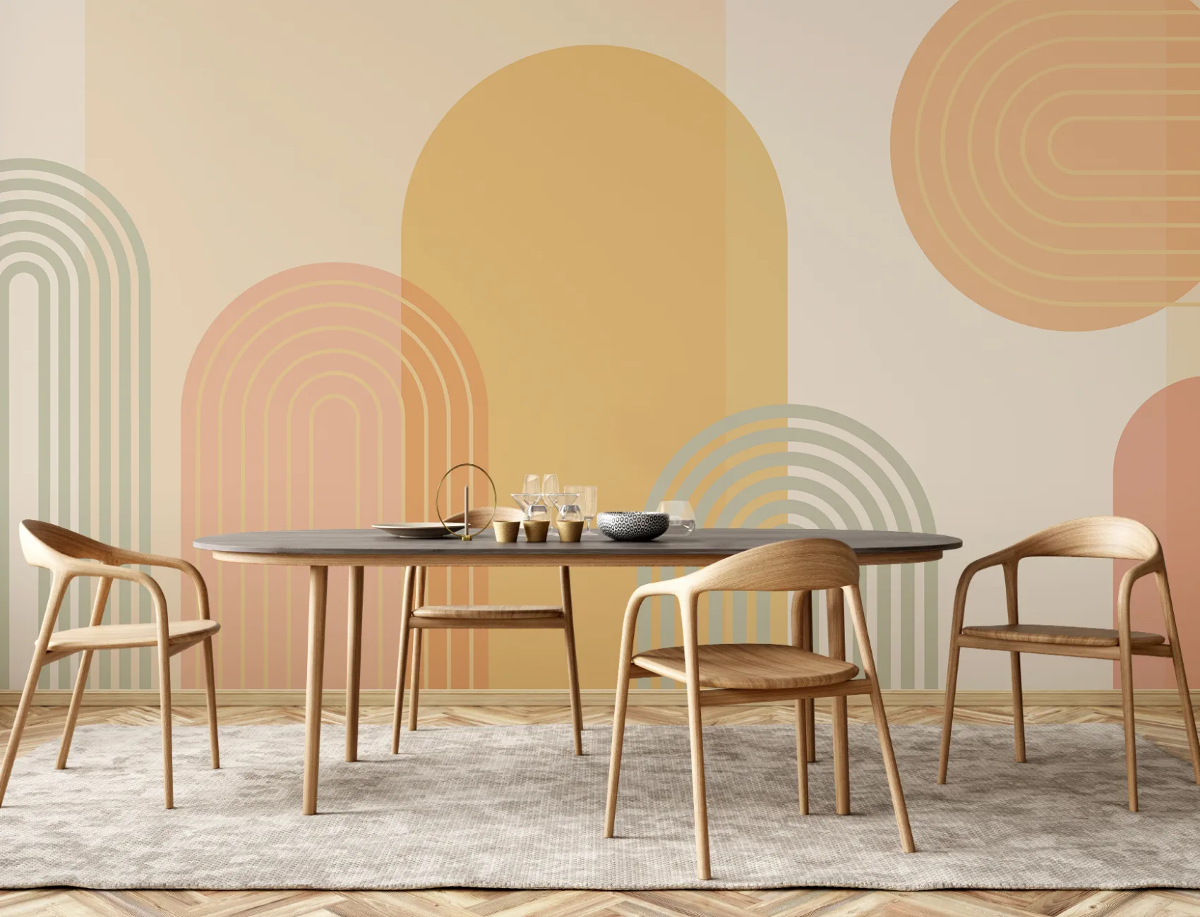 Bright Retro Geometric Arches Mural