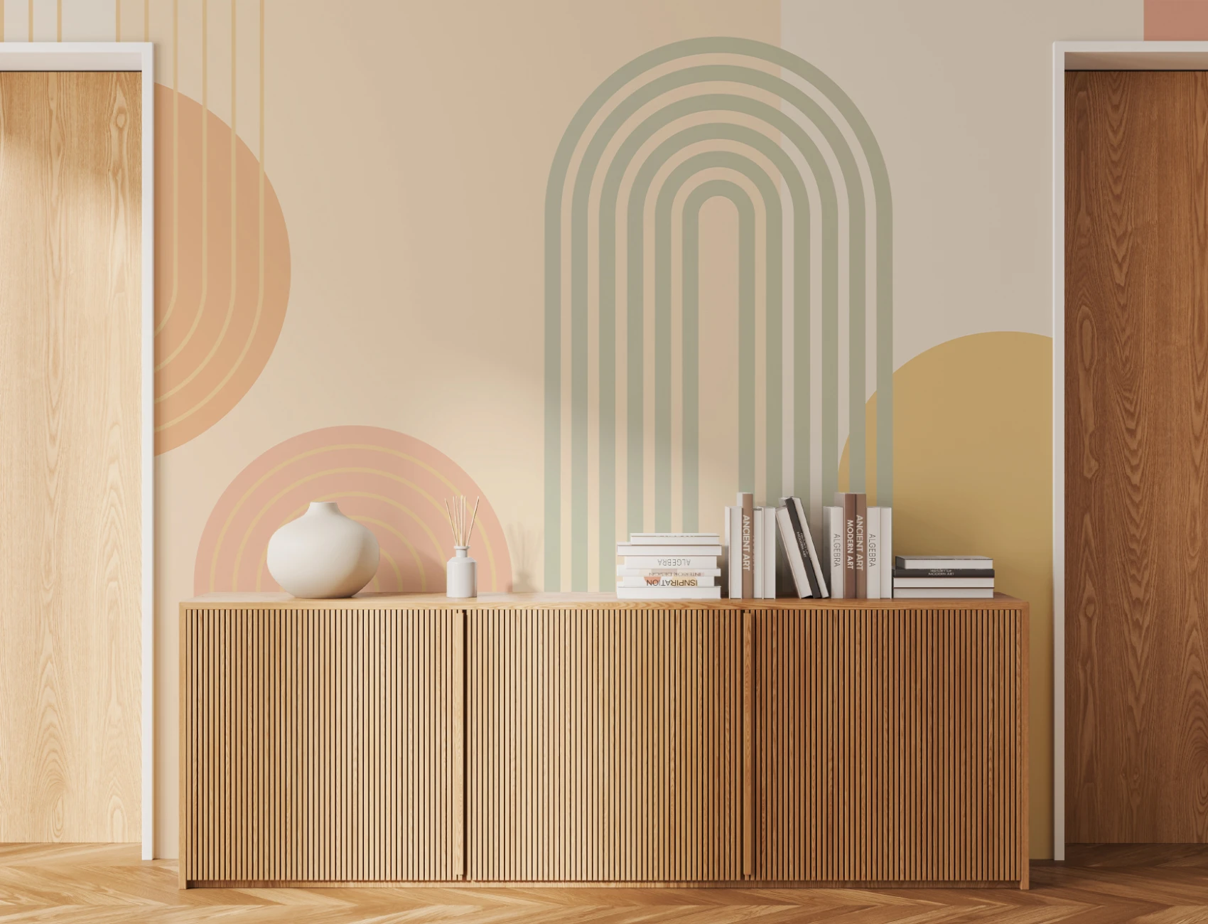 Bright Retro Geometric Arches Mural