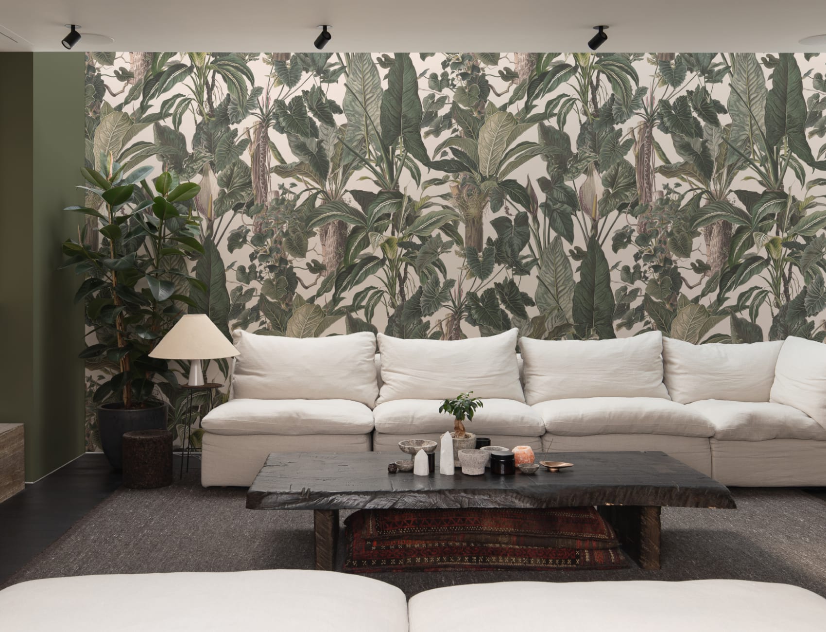 Classic Tropical Illustrated Leafy Plants Mural