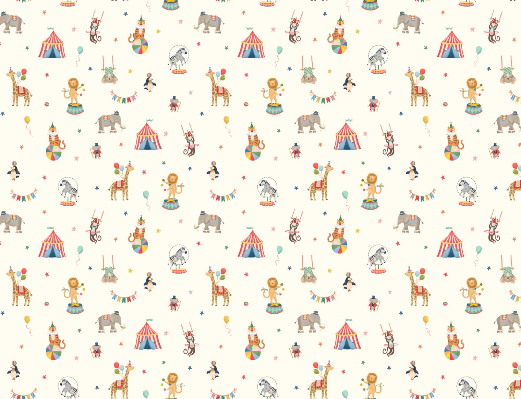 Kids Neutral Circus Animals Mural