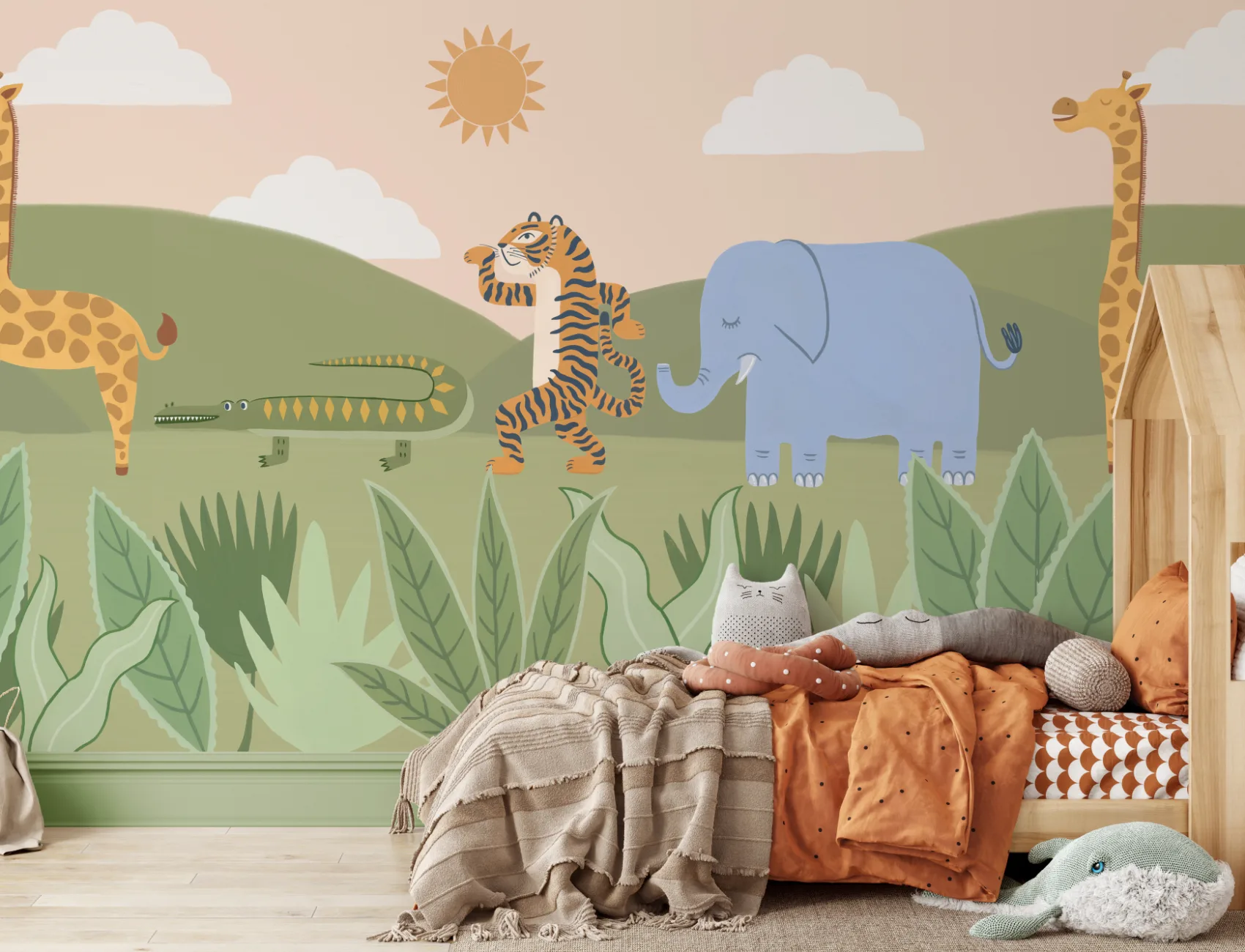 Kids Playful Dancing Jungle Animals Mural
