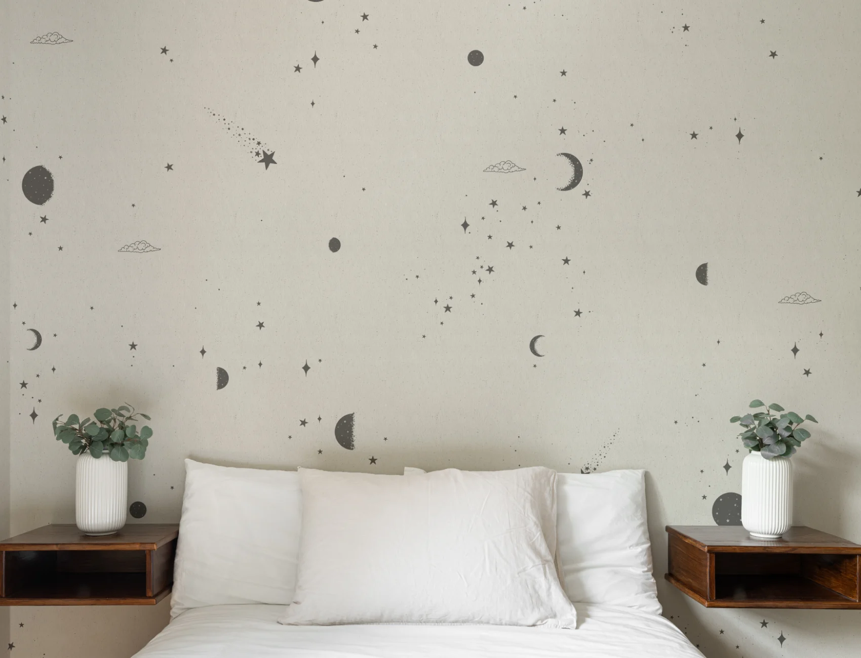 Black & White Moon & Stars Fototapet