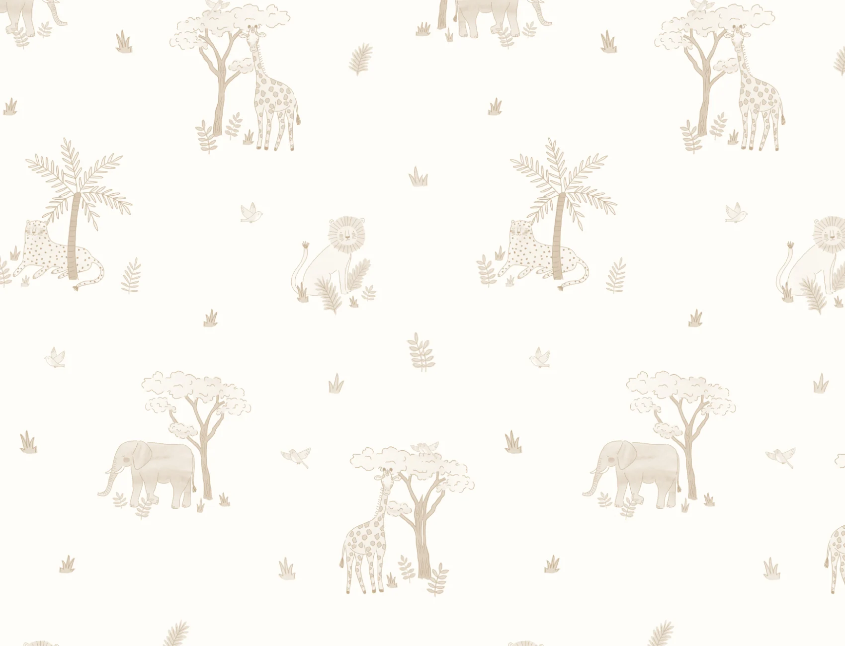 Papel pintado neutro ilustrado con animales de safari de colores